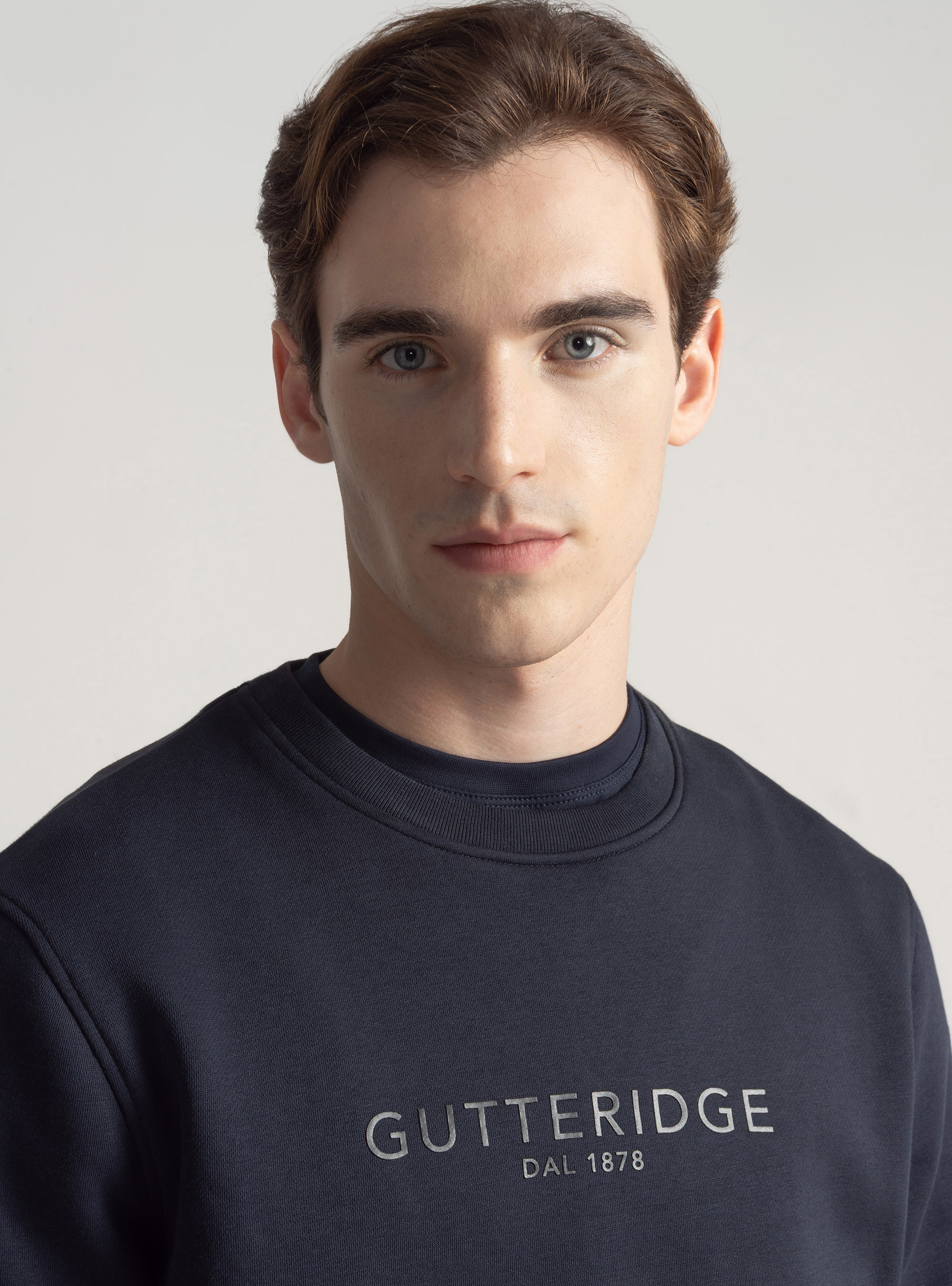 Sweatshirt &agrave; col rond avec logo, BLEU MARINE
