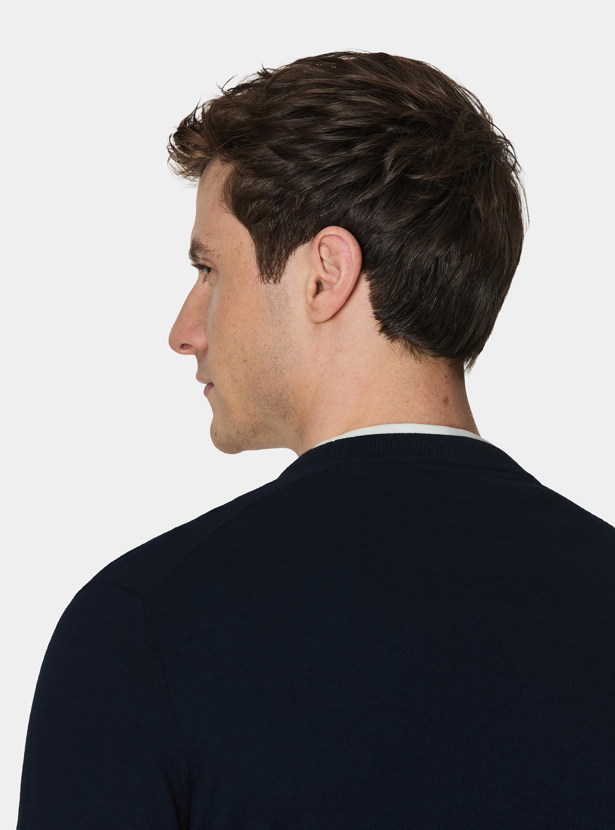 Maglia girocollo in cotone seta e cashmere, BLU NAVY