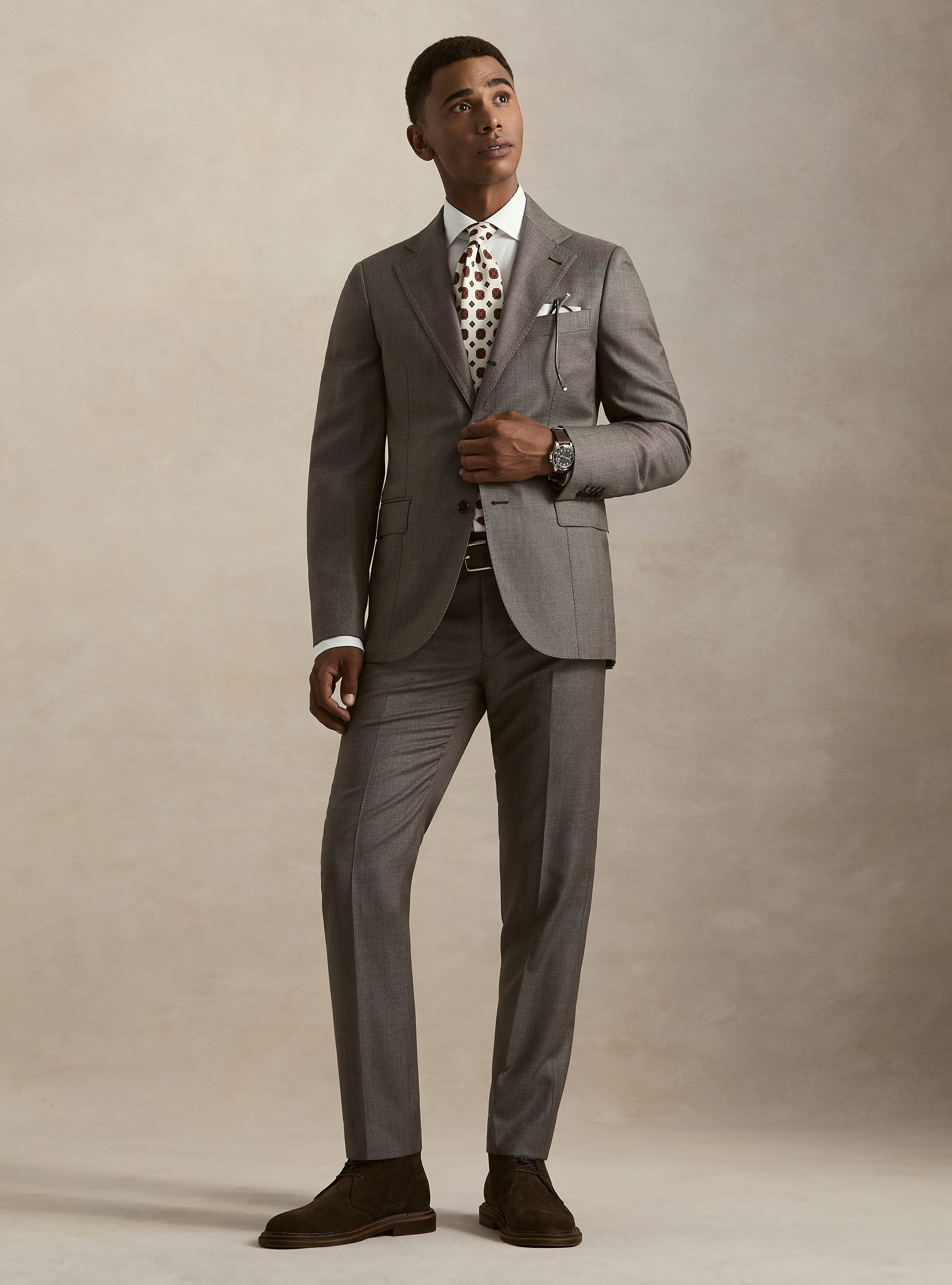 Pantalon de costume en pure laine oeil de perdrix Vitale Barberis Canonico, MARRONE 0508C