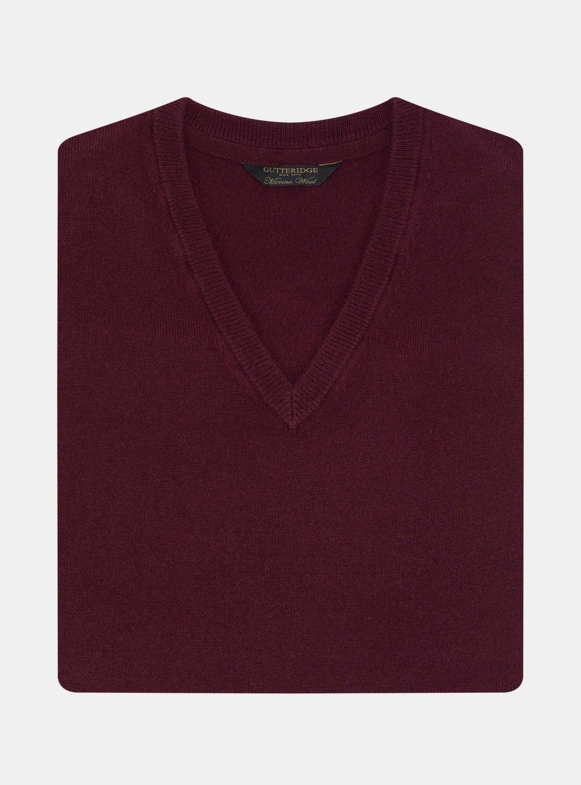 Maglia scollo a V in lana merino, BORDEAUX