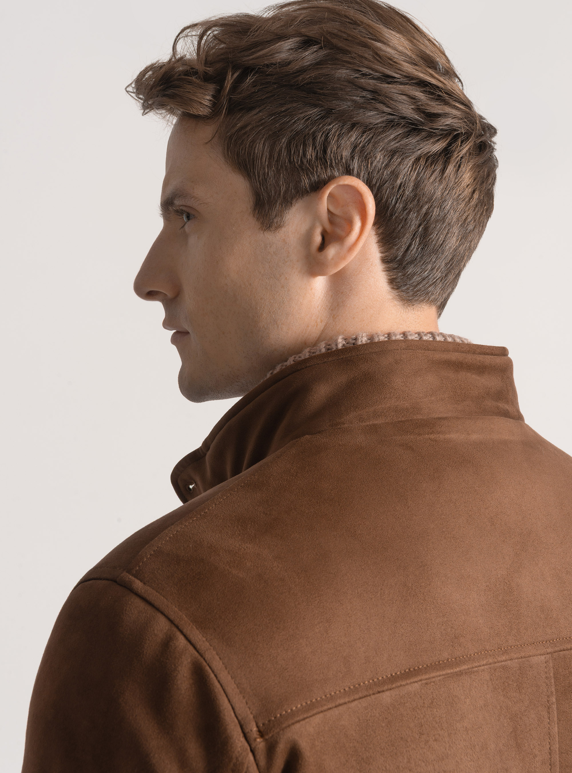 Padded suede-effect bomber jacket, BROWN