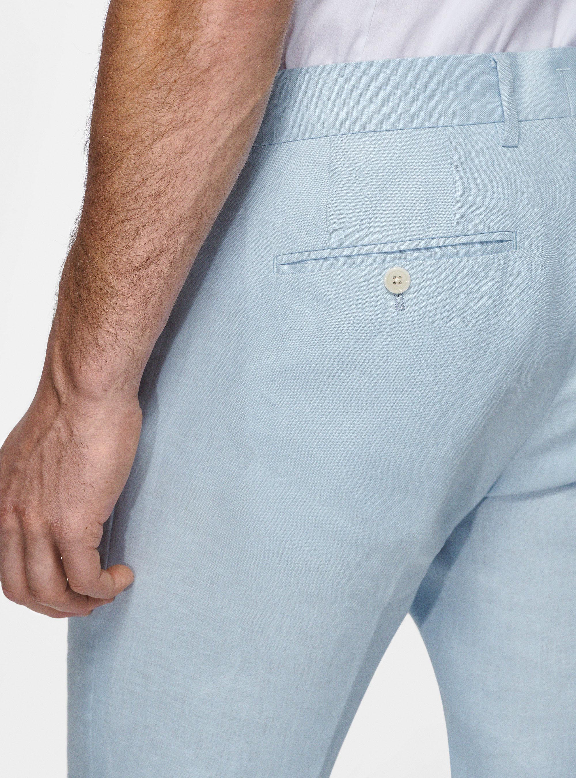 Pantaloni in puro lino, AZZURRO