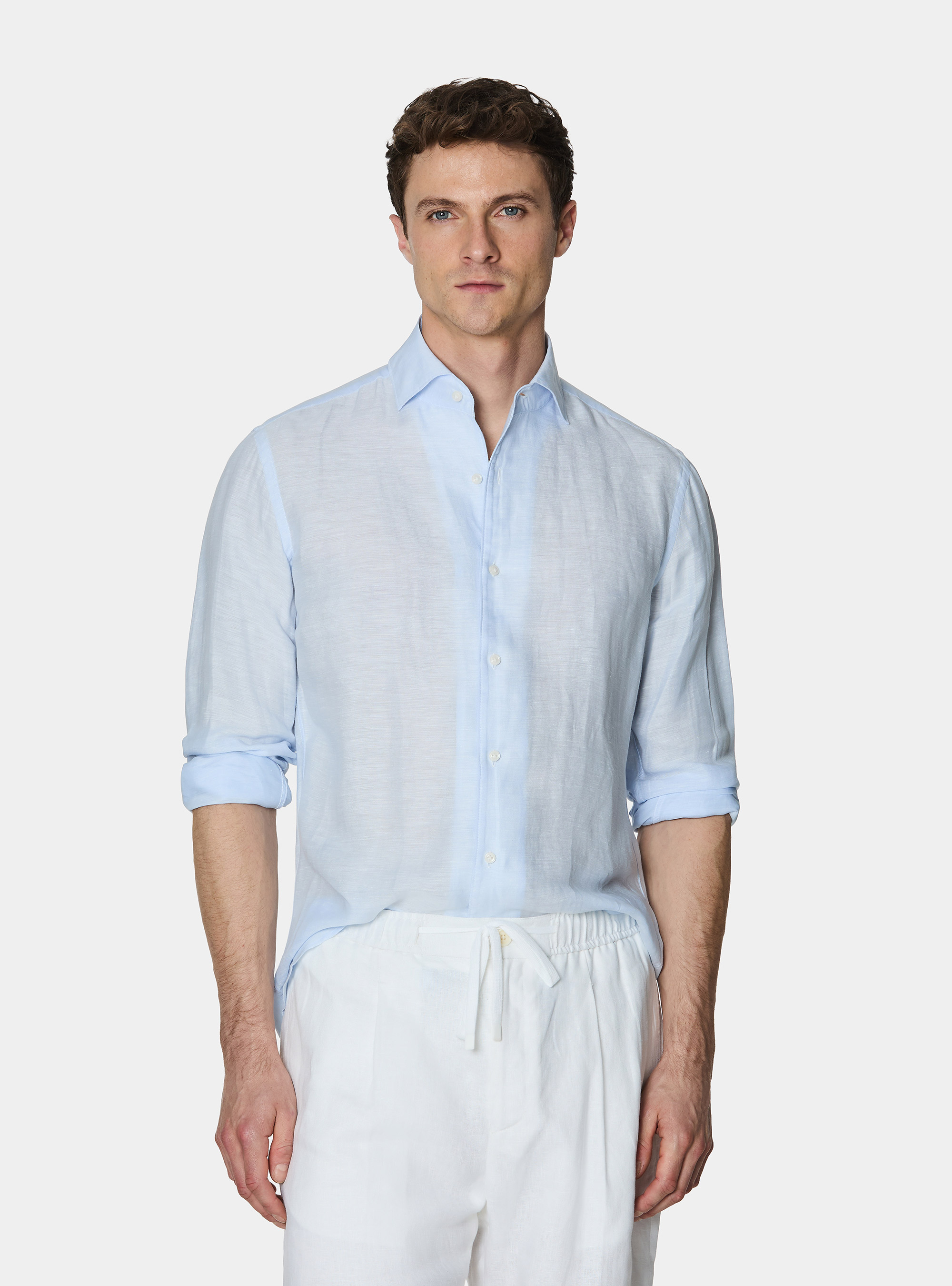 Leinenmischhemd mit Beleg, AZZURRO 0276C