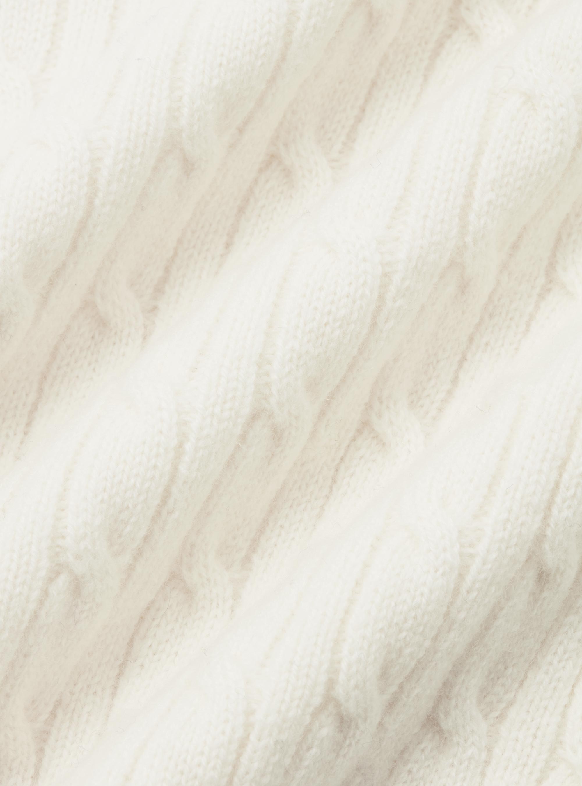 Merino wool V-neck sweater with braid, WHITE