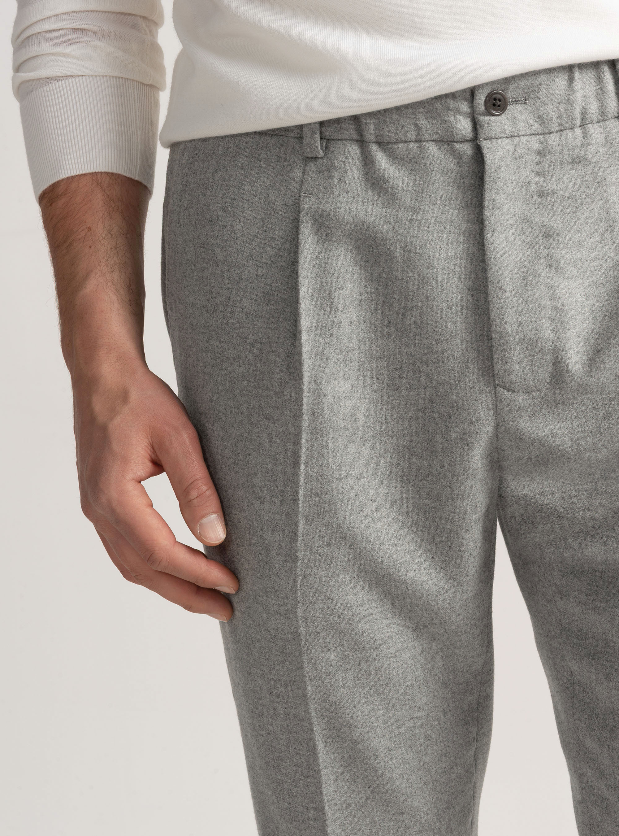 Lightweight wool-blend pleat and drawstring trousers, GREY