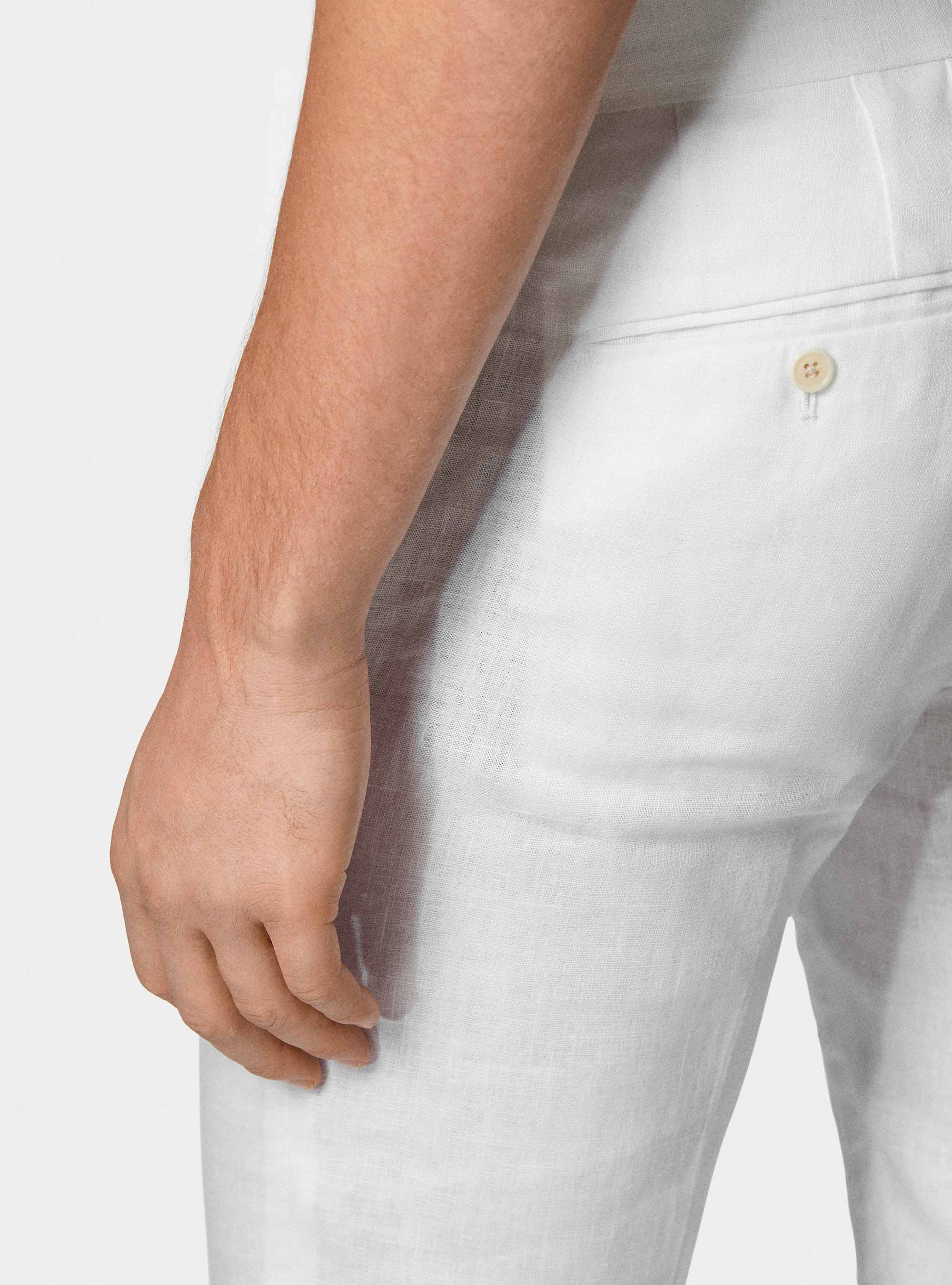 Pure linen suit trousers, WHITE