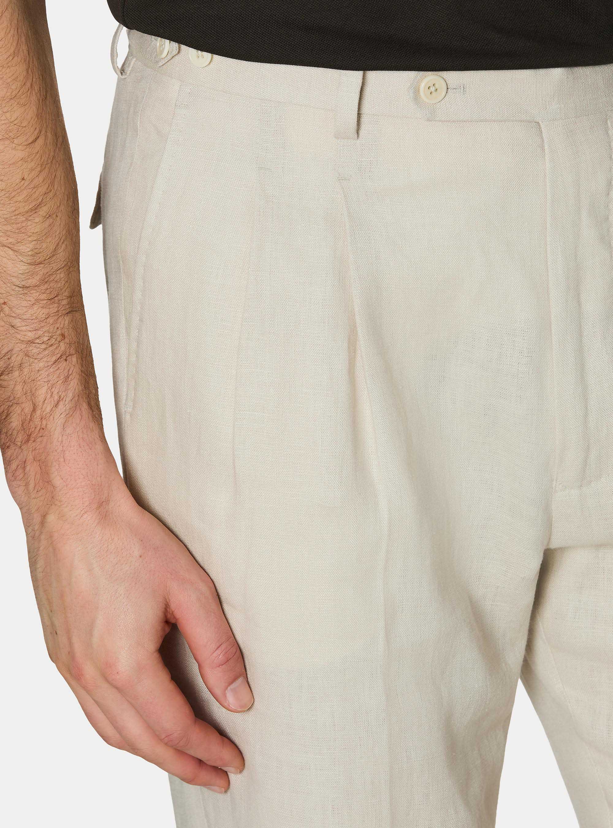 Pure linen double pleat trousers, ECRU