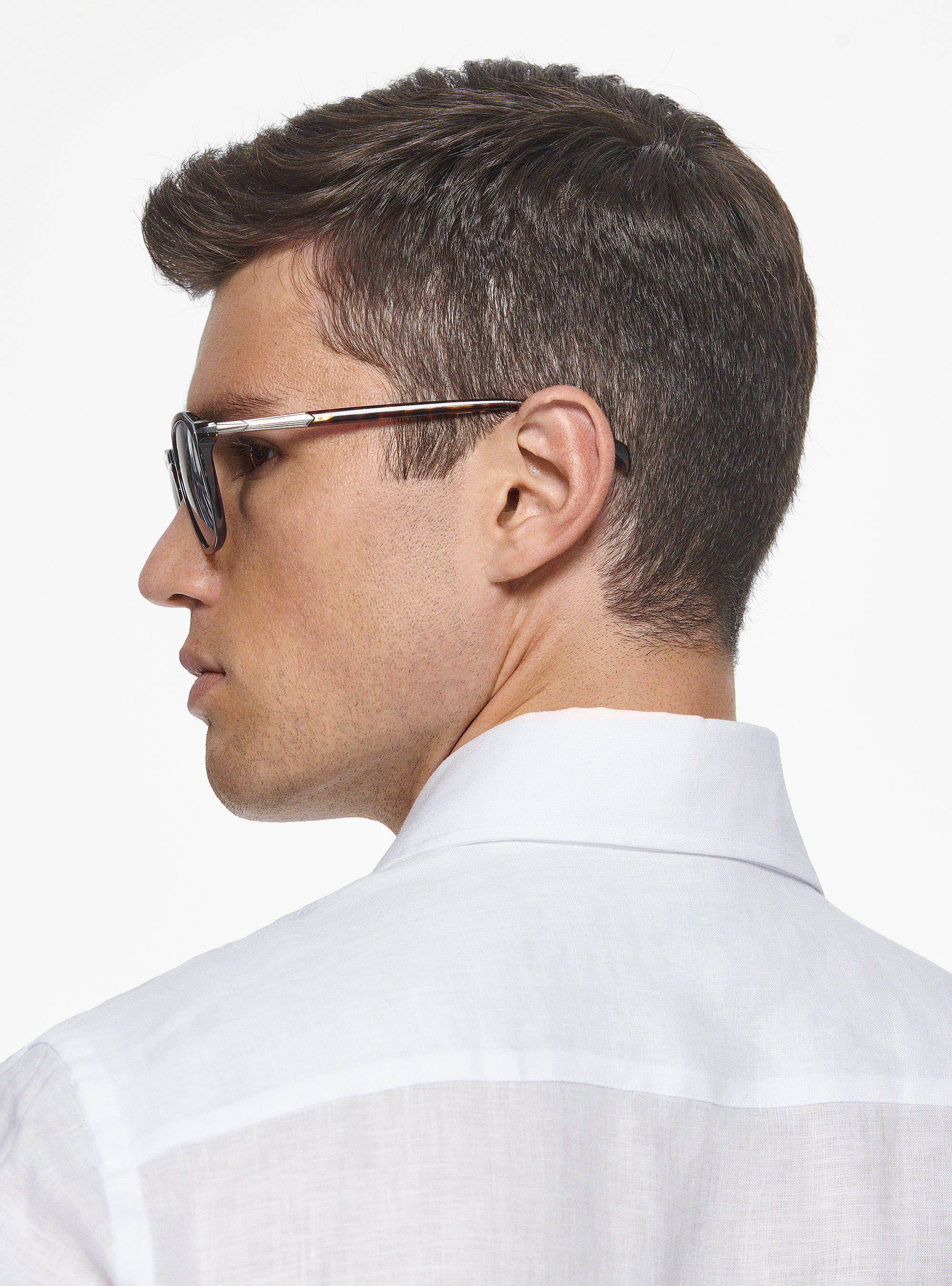 Camicia collo italiano in puro lino, BIANCO