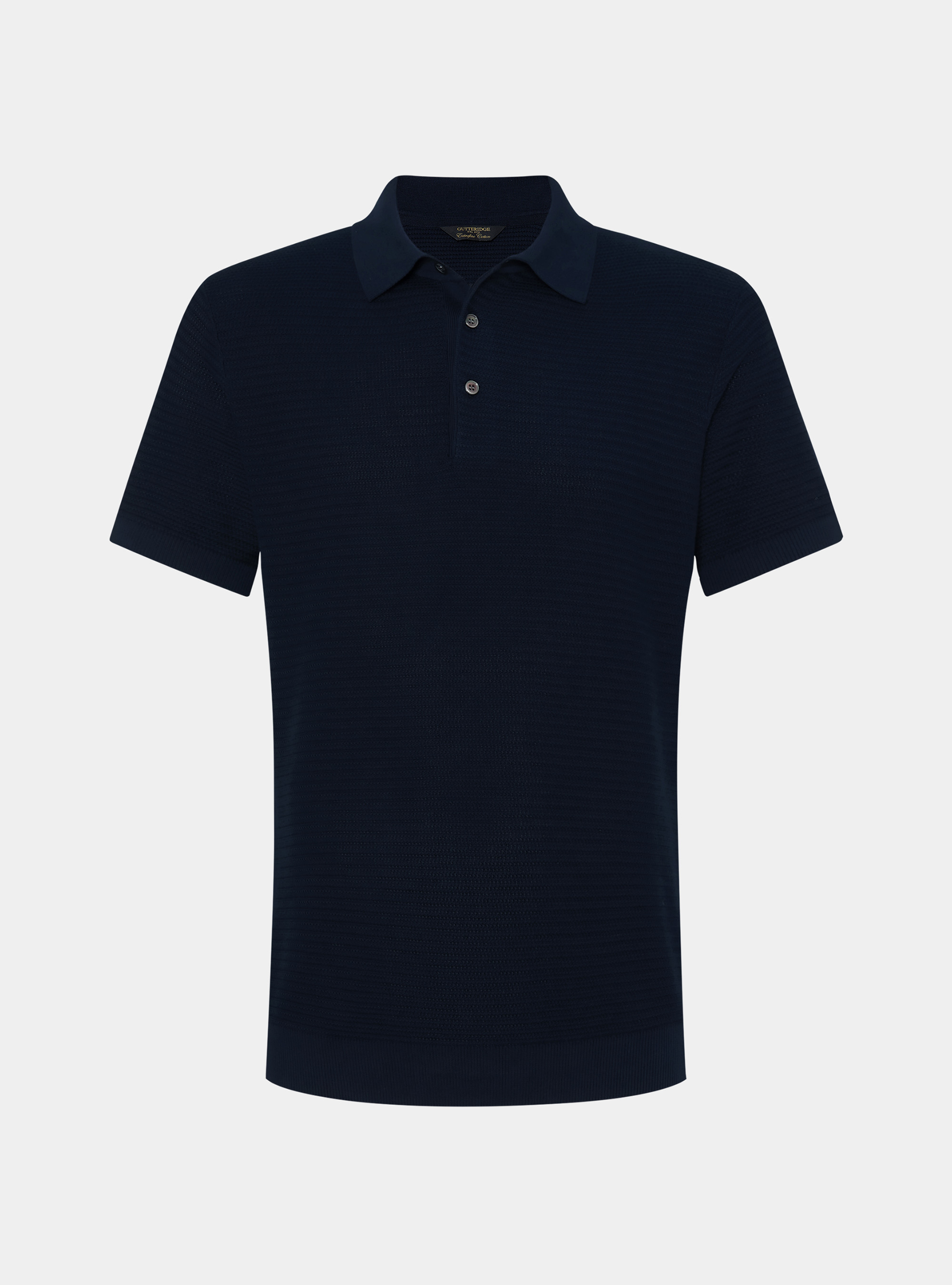 Polo en maille de coton textur&eacute;, BLEU MARINE