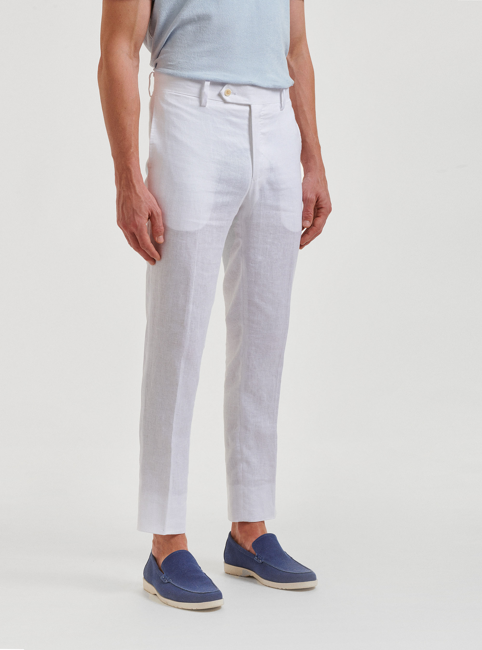 Pure linen suit trousers, WHITE