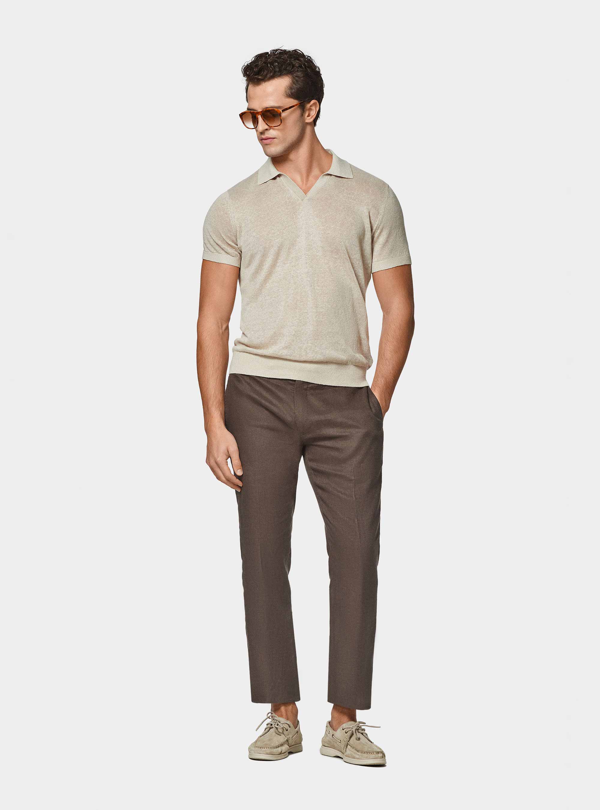 Pure linen suit trousers, BROWN