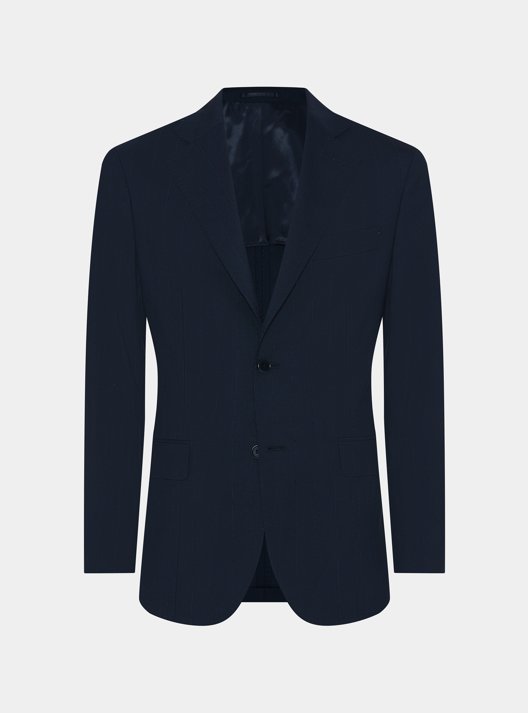 Pinstriped suit blazer in 100% wool, NAVY BLUE