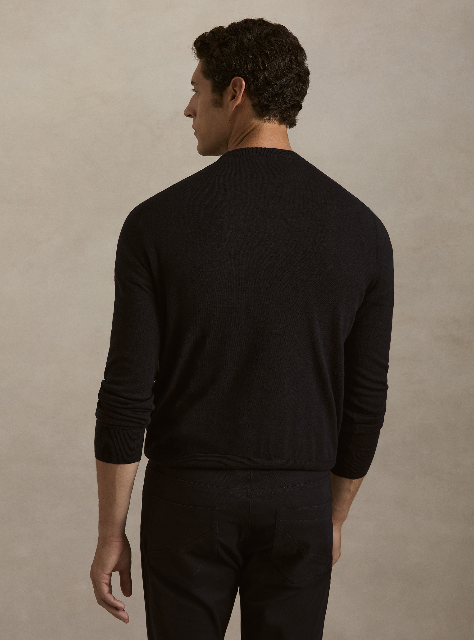Cotton, silk and cashmere blend crewneck sweater, NAVY BLUE
