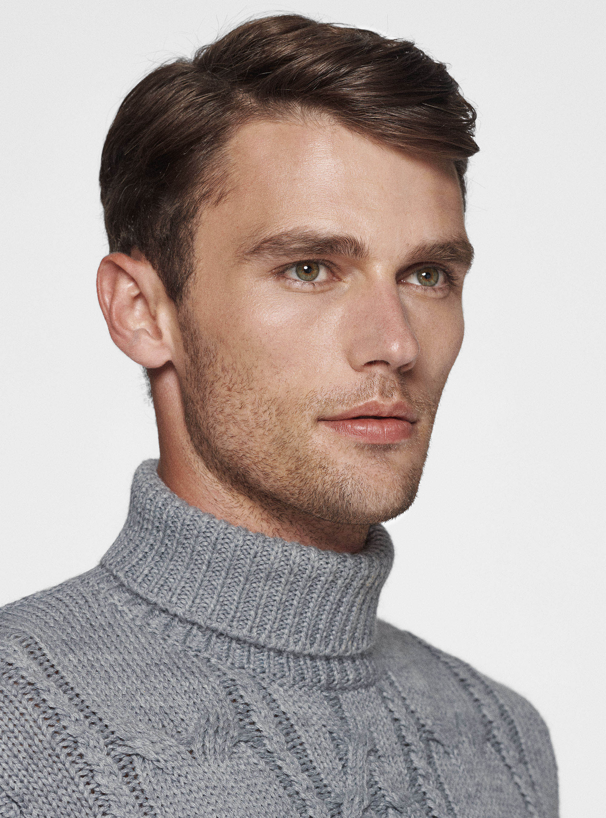 Wool-blend turtleneck sweater with braid, LIGHT GREY MELANGE