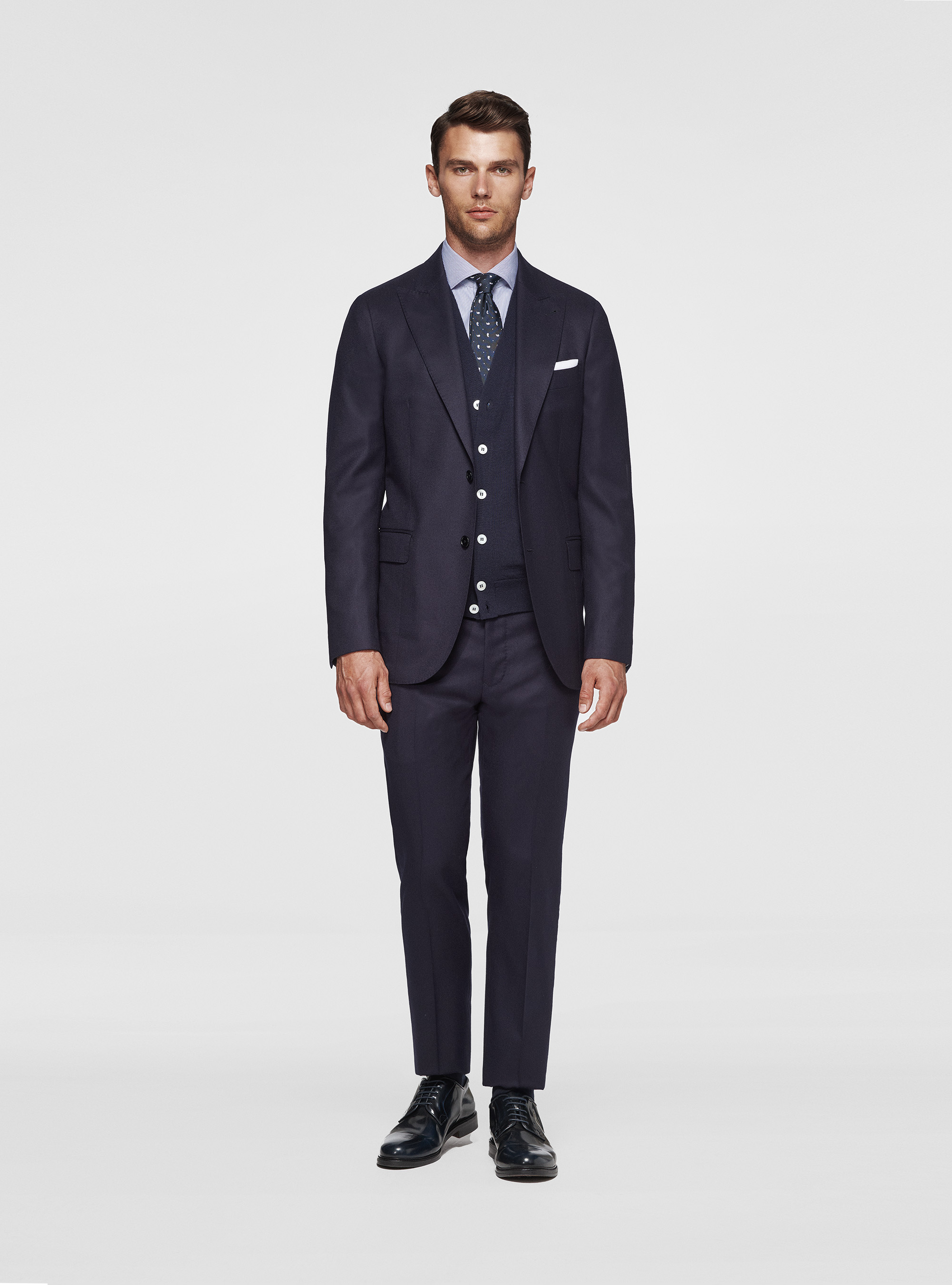 Giacca petto a lancia in flanella, BLU NAVY