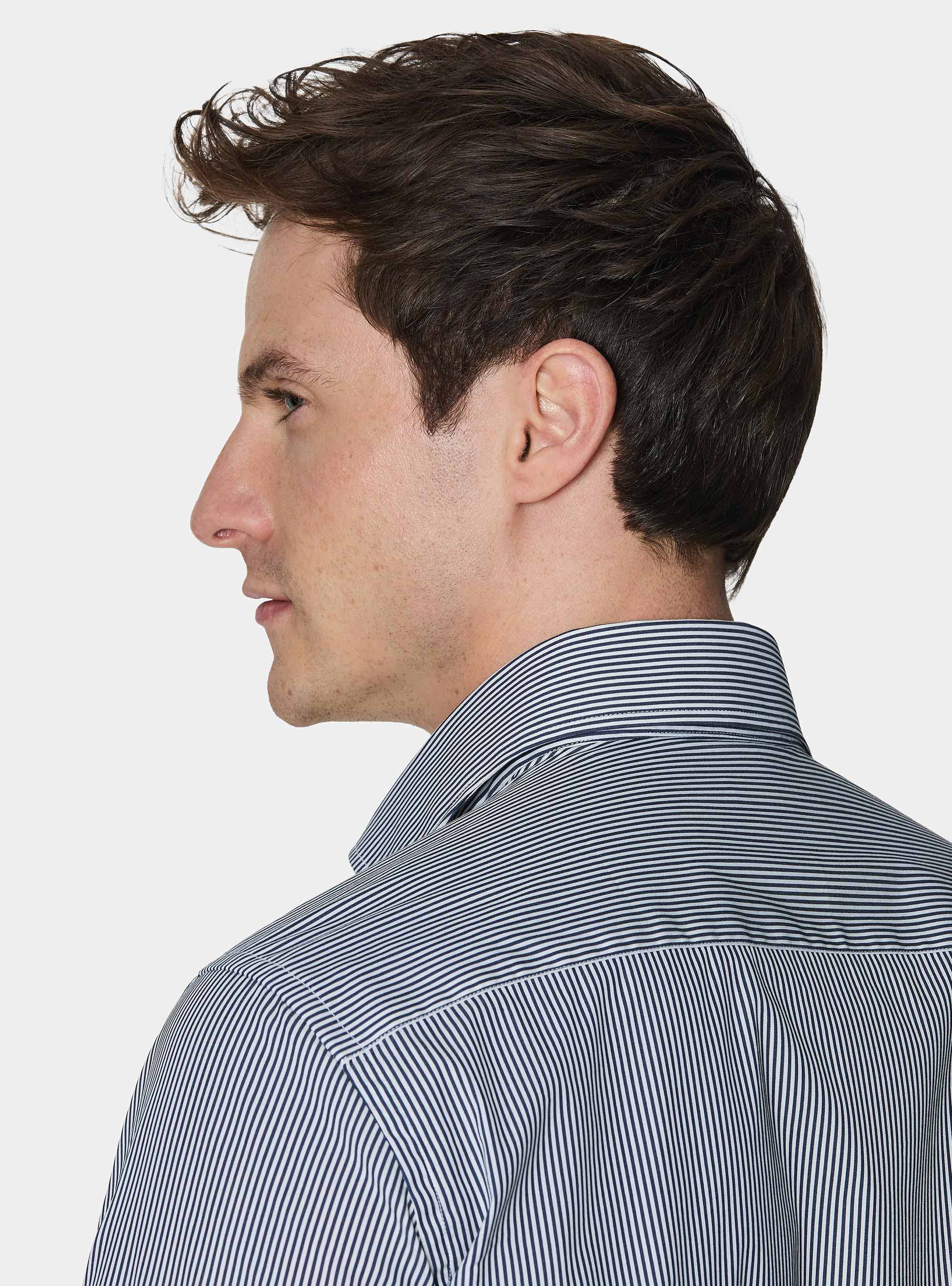 Camicia in cotone rigato popeline stretch, BLU NAVY