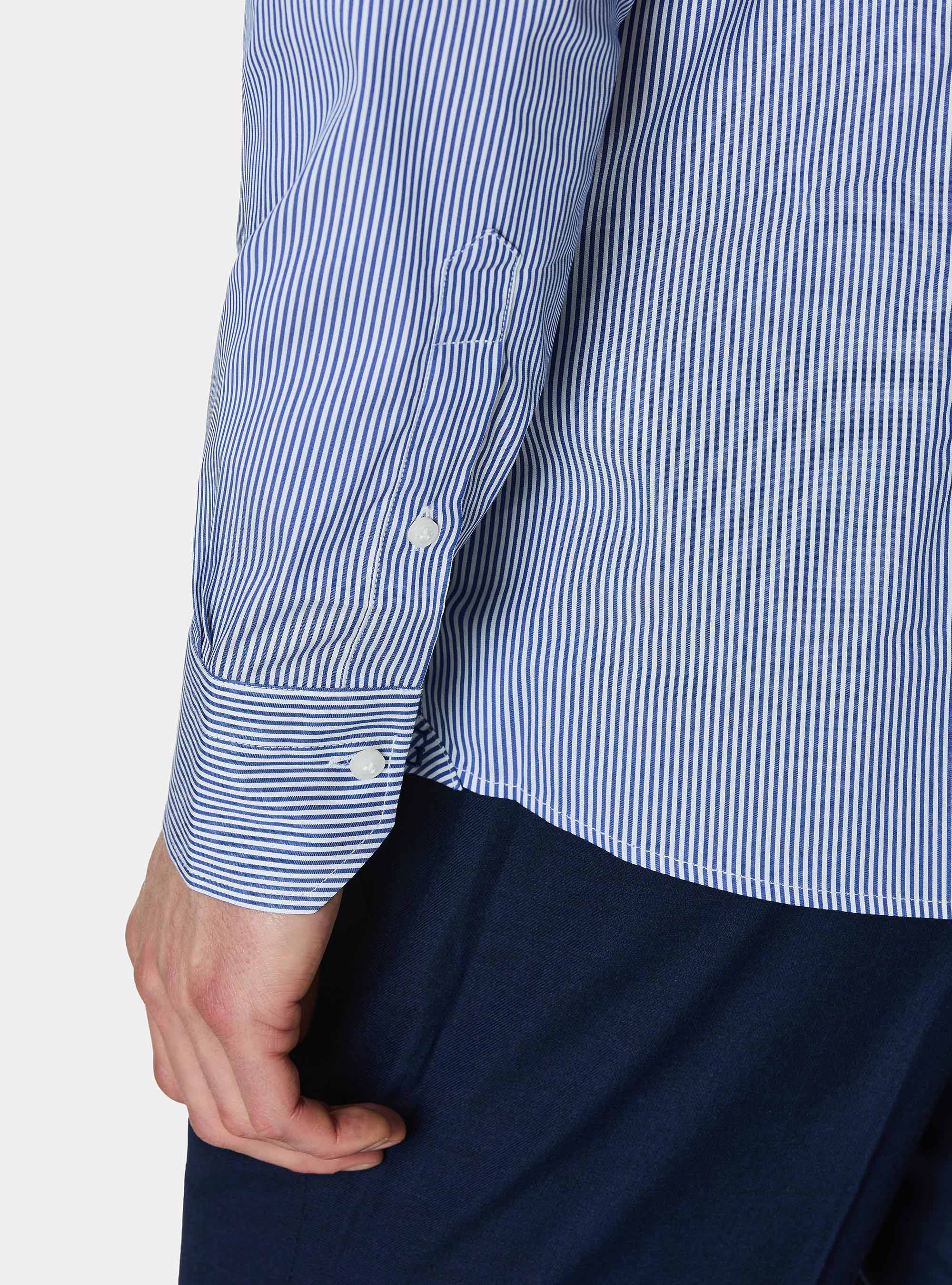 Camicia in cotone rigato popeline stretch, BLU