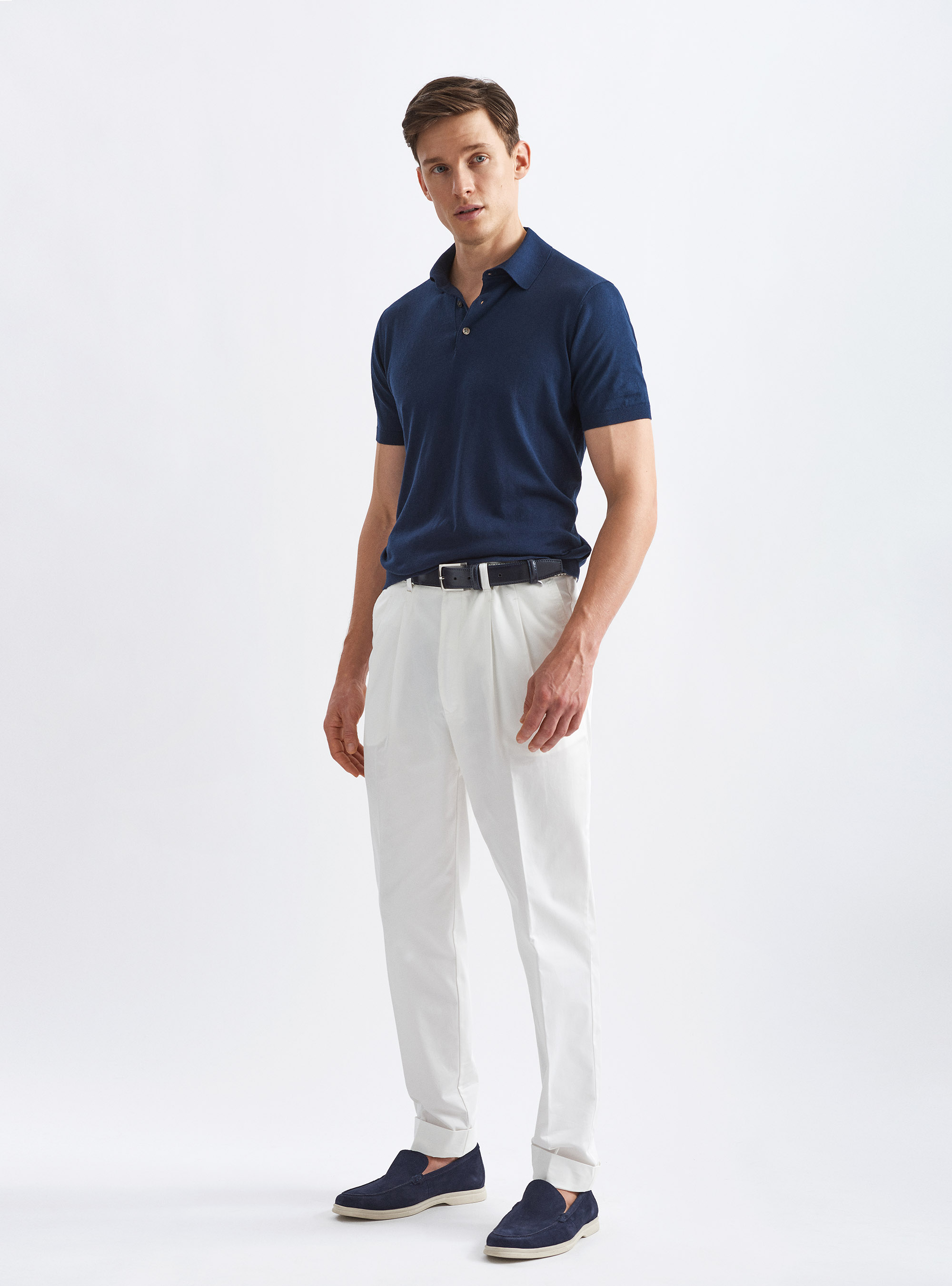 Polo de seda y algod&oacute;n, AZUL MARINO