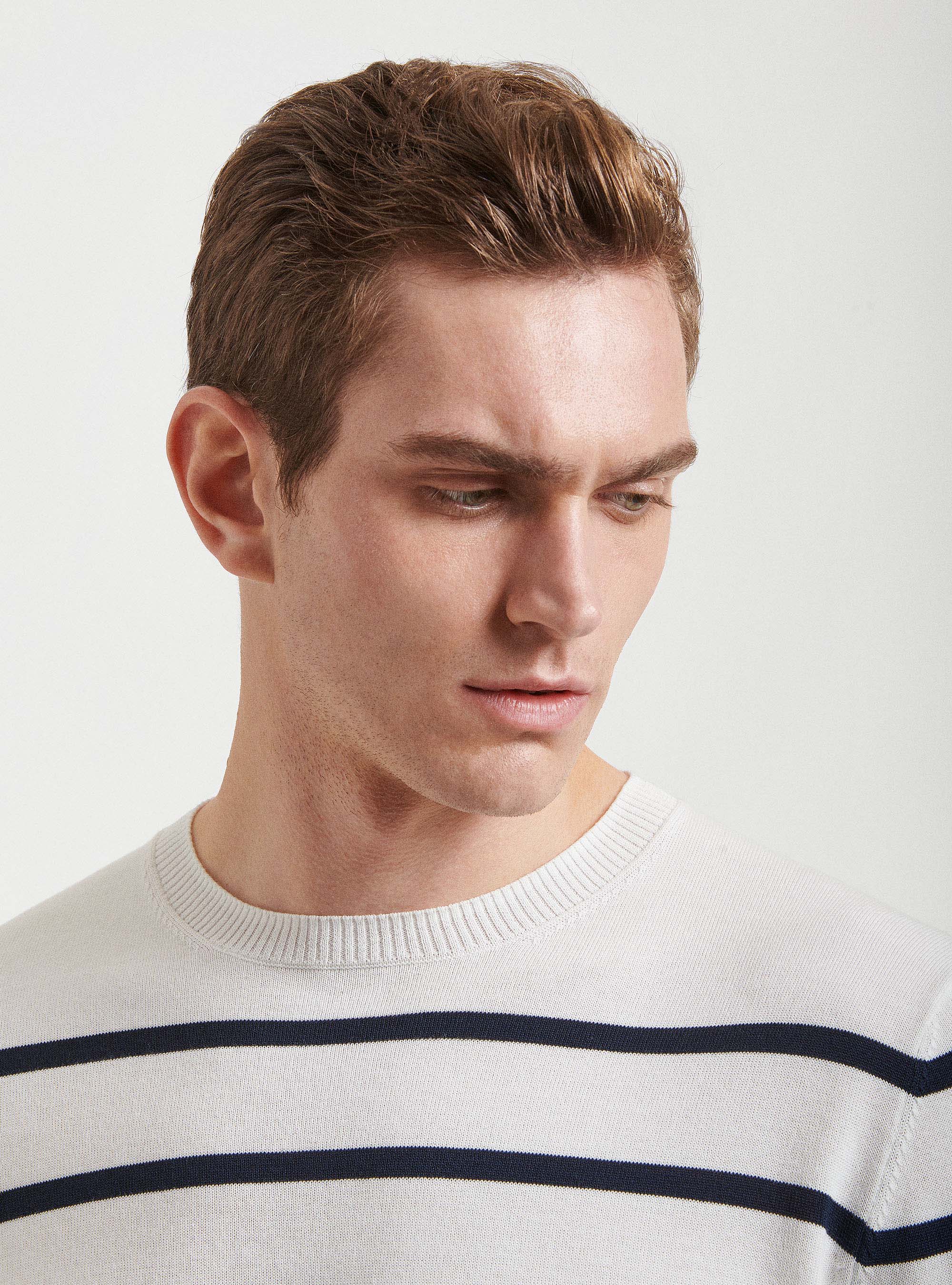 Striped knit pullover, WHITE