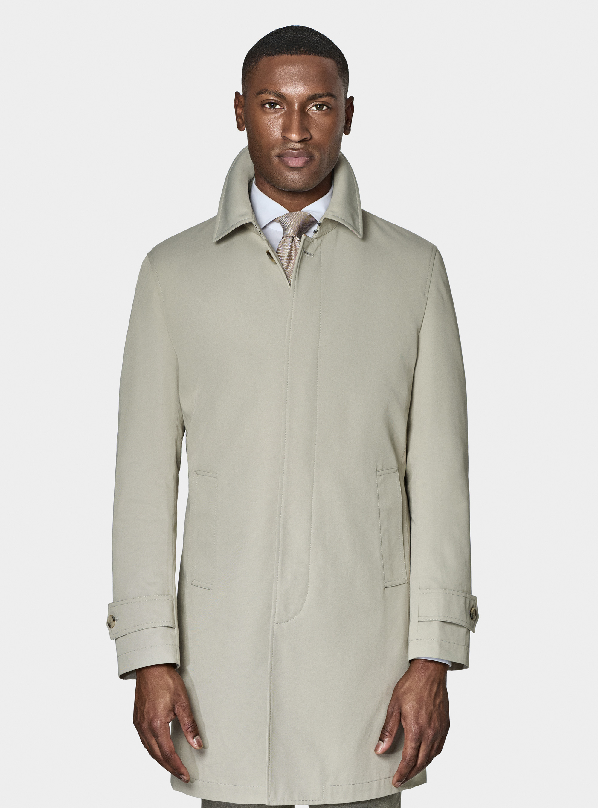 Single-breasted raincoat in cotton blend, ECRU