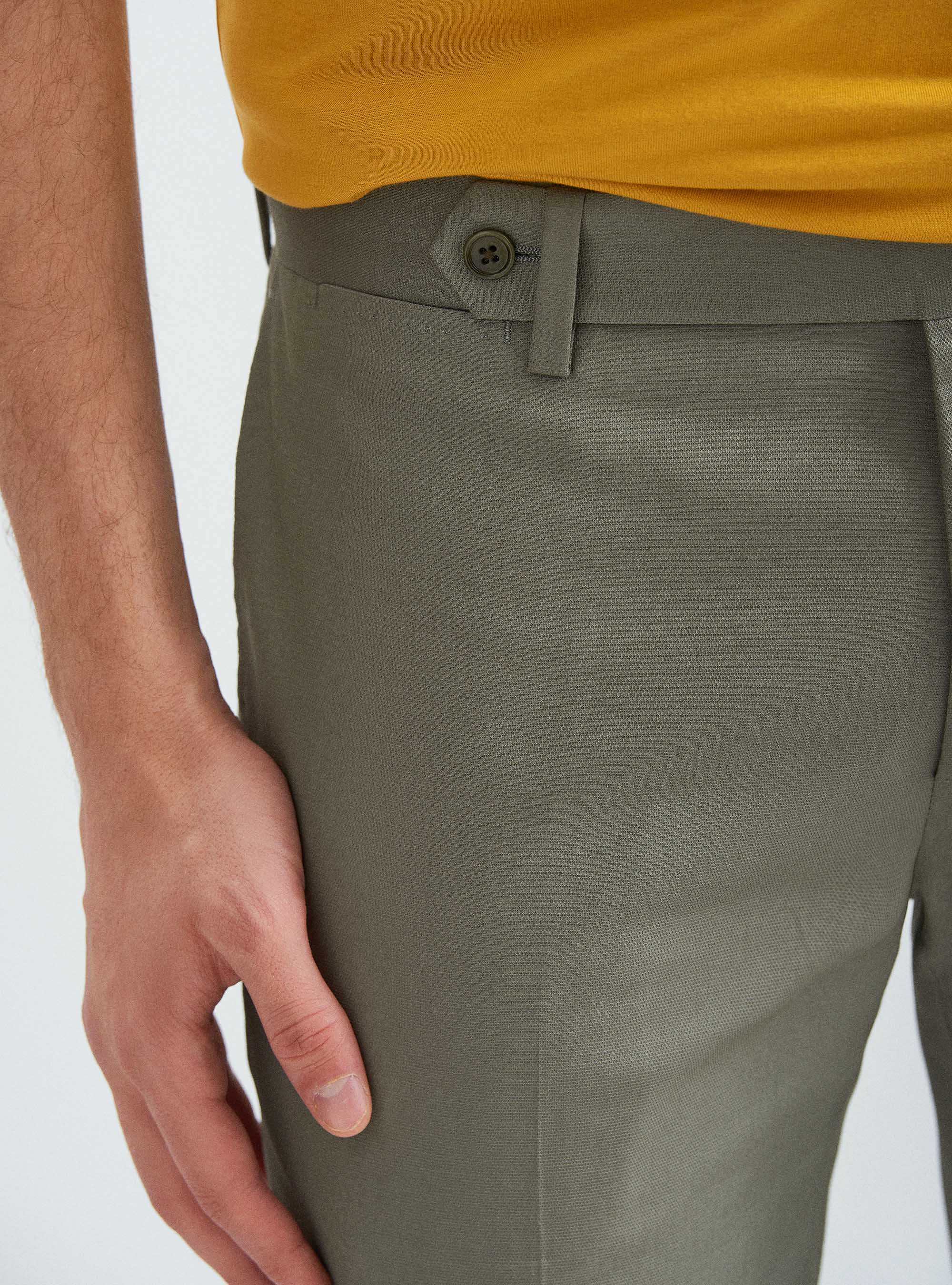 Pantaloni per abito in cotone stretch armaturato, SALVIA 0602C