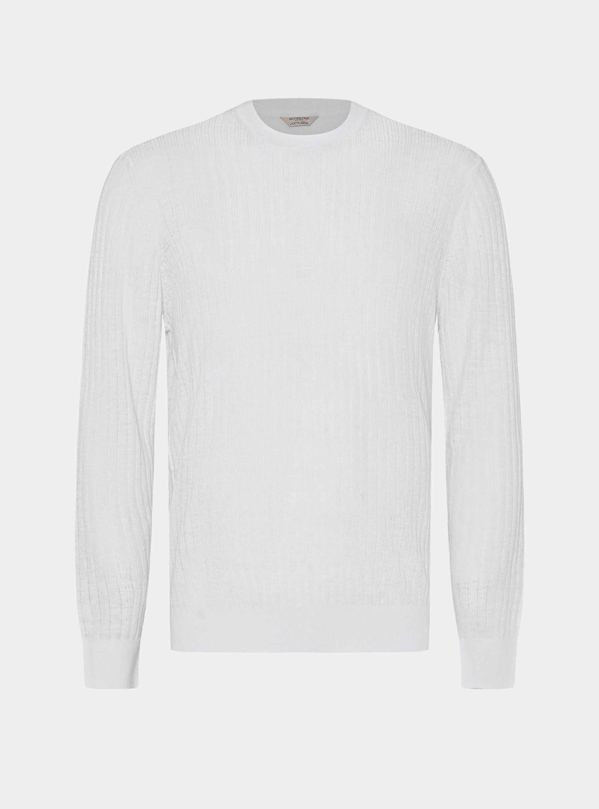 Pure linen ribbed crew neck sweater, WHITE