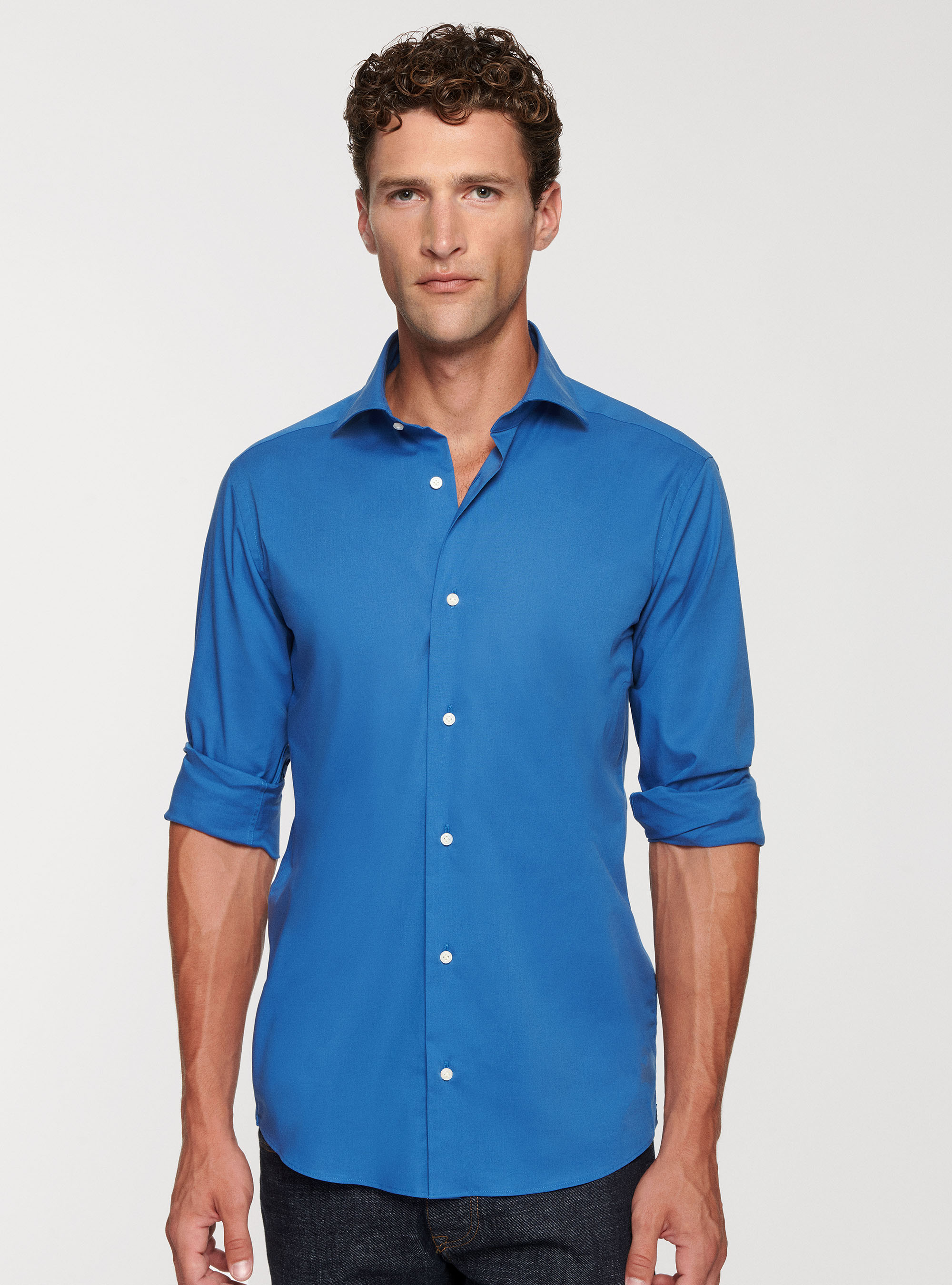 Stretch poplin shirt, 0226C CERULEO