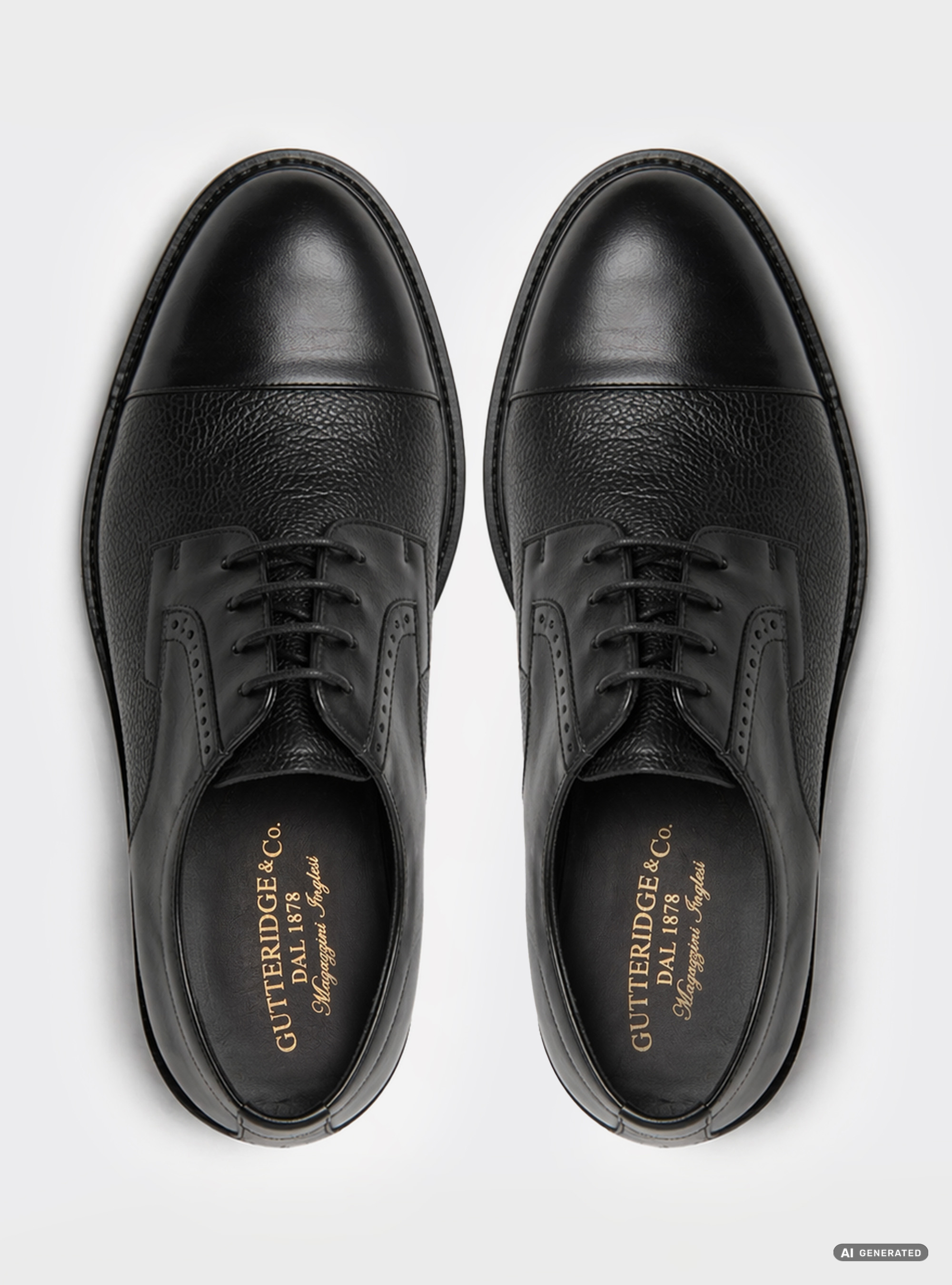 Derby &agrave; lacets en cuir martel&eacute; avec bout demi-arrondi, NOIR