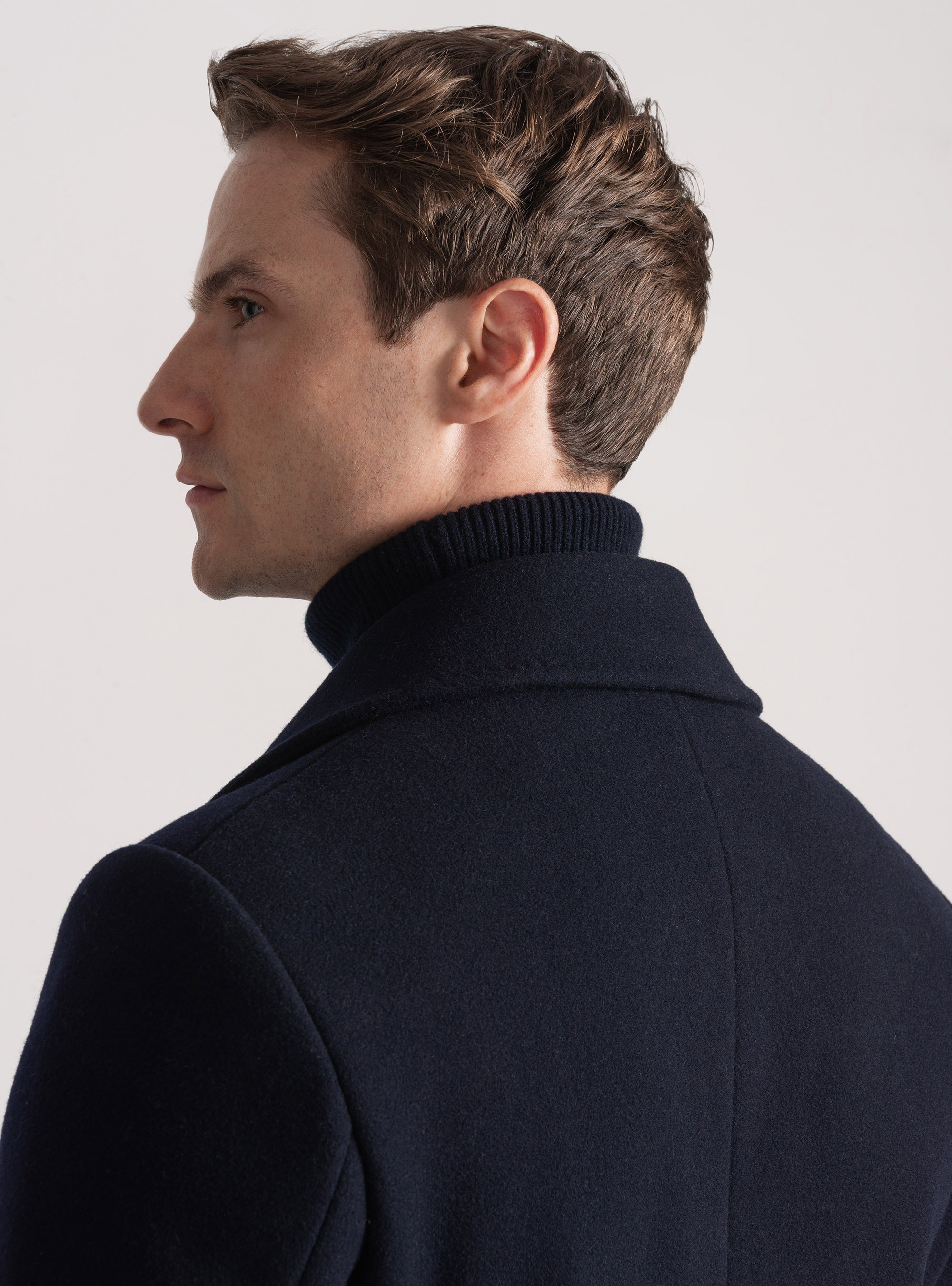 Wool-blend peacoat with metal button, NAVY BLUE