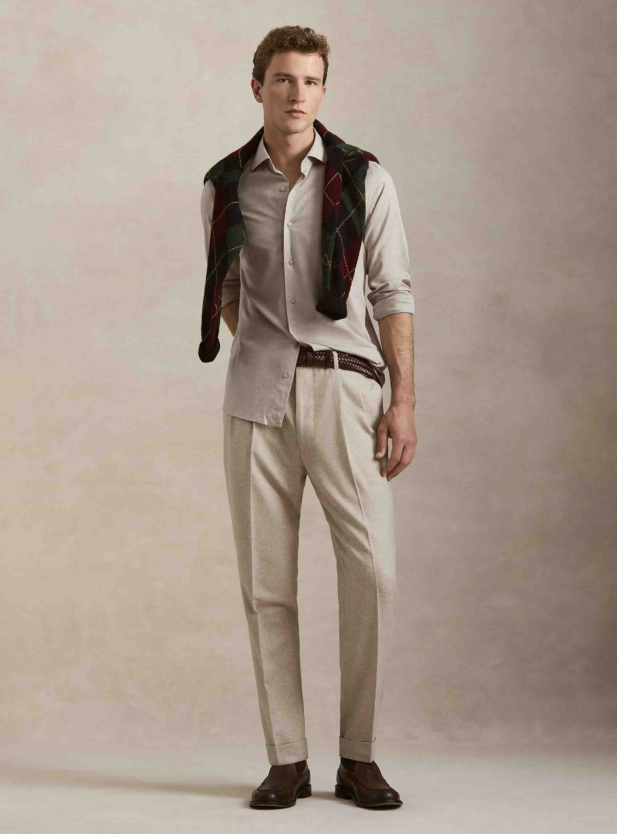 Camicia in flanella di cotone spigato, SABBIA