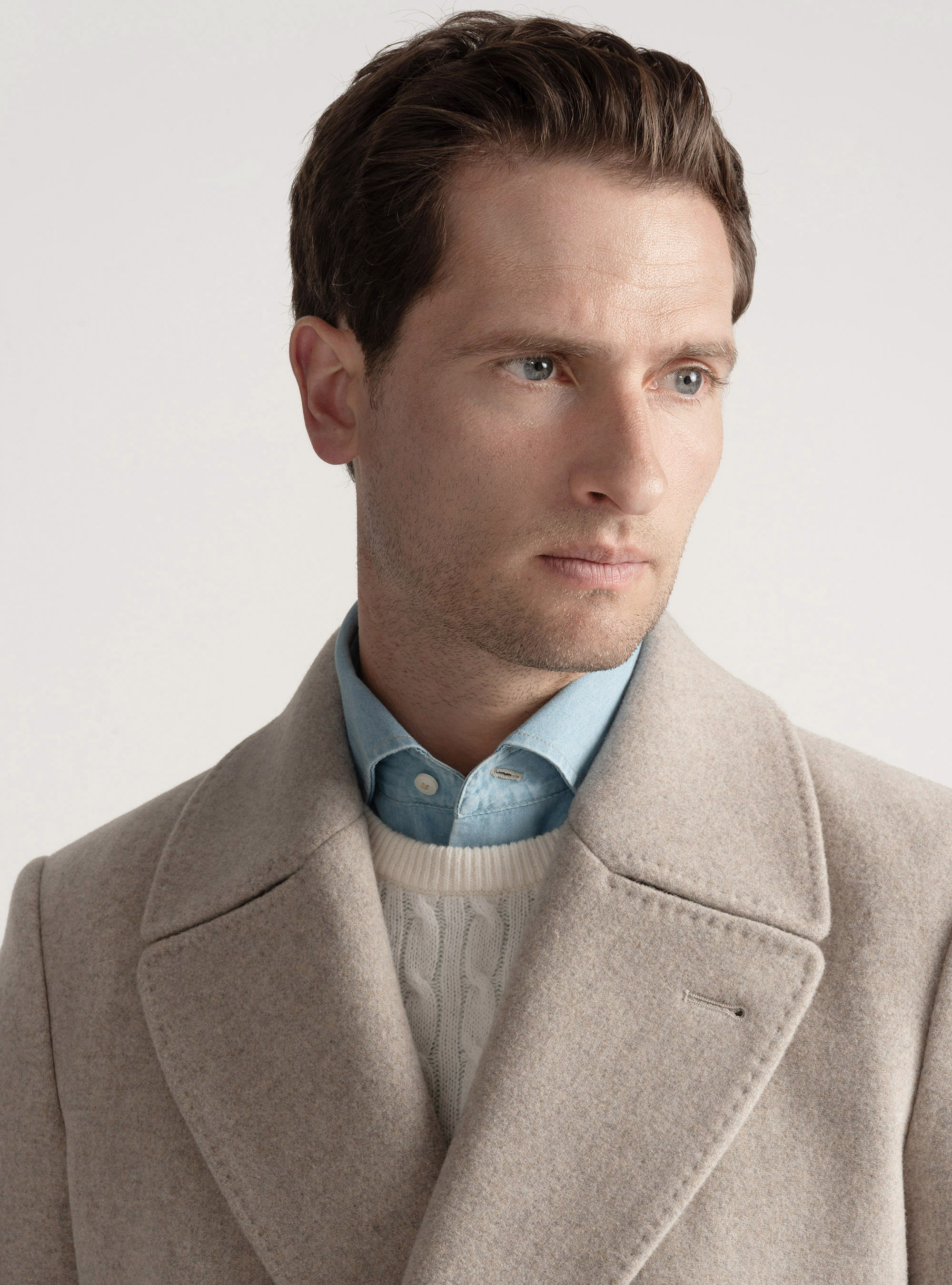 Wool-blend peacoat, ECRU
