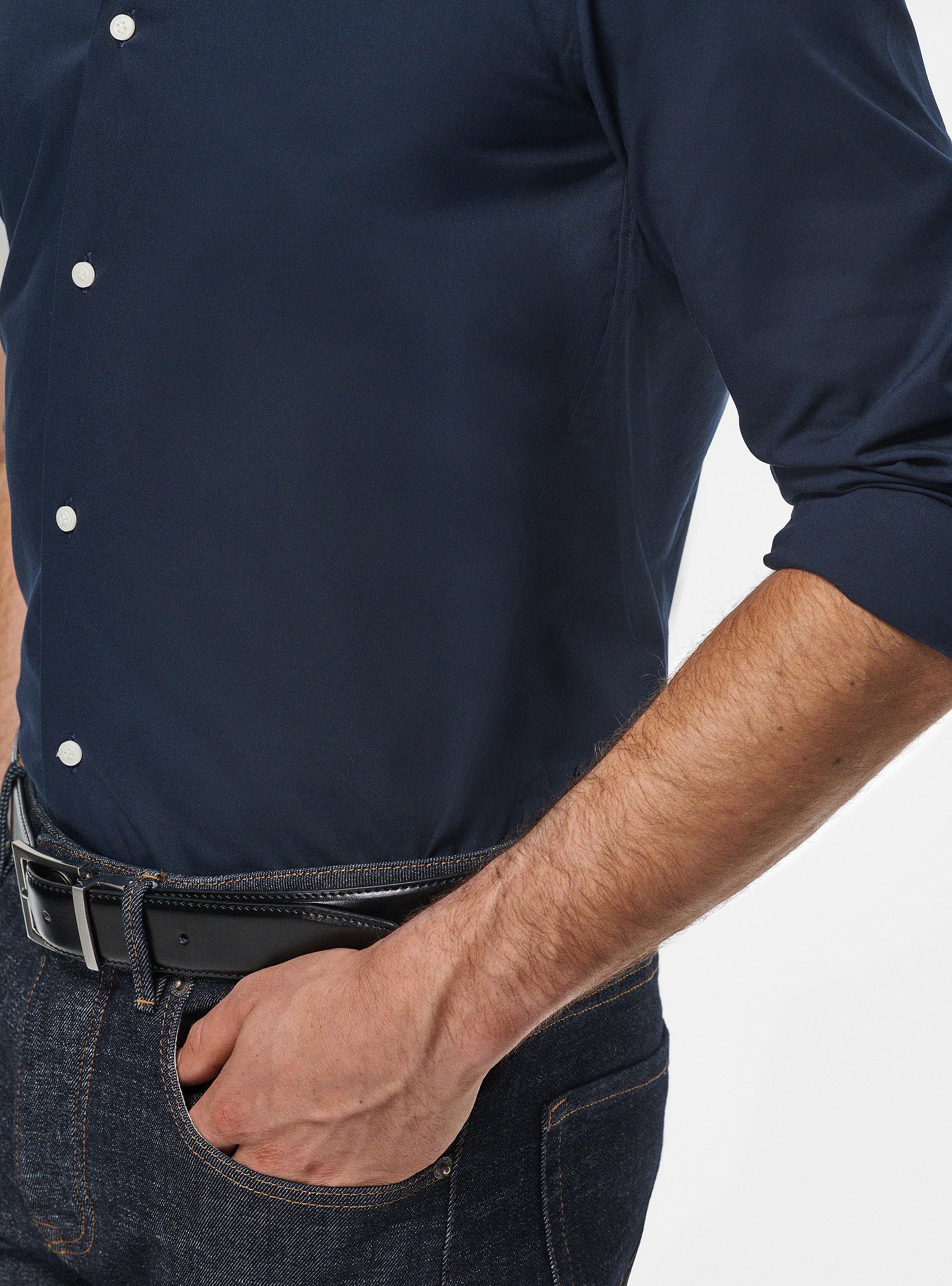 Stretch poplin shirt, NAVY BLUE