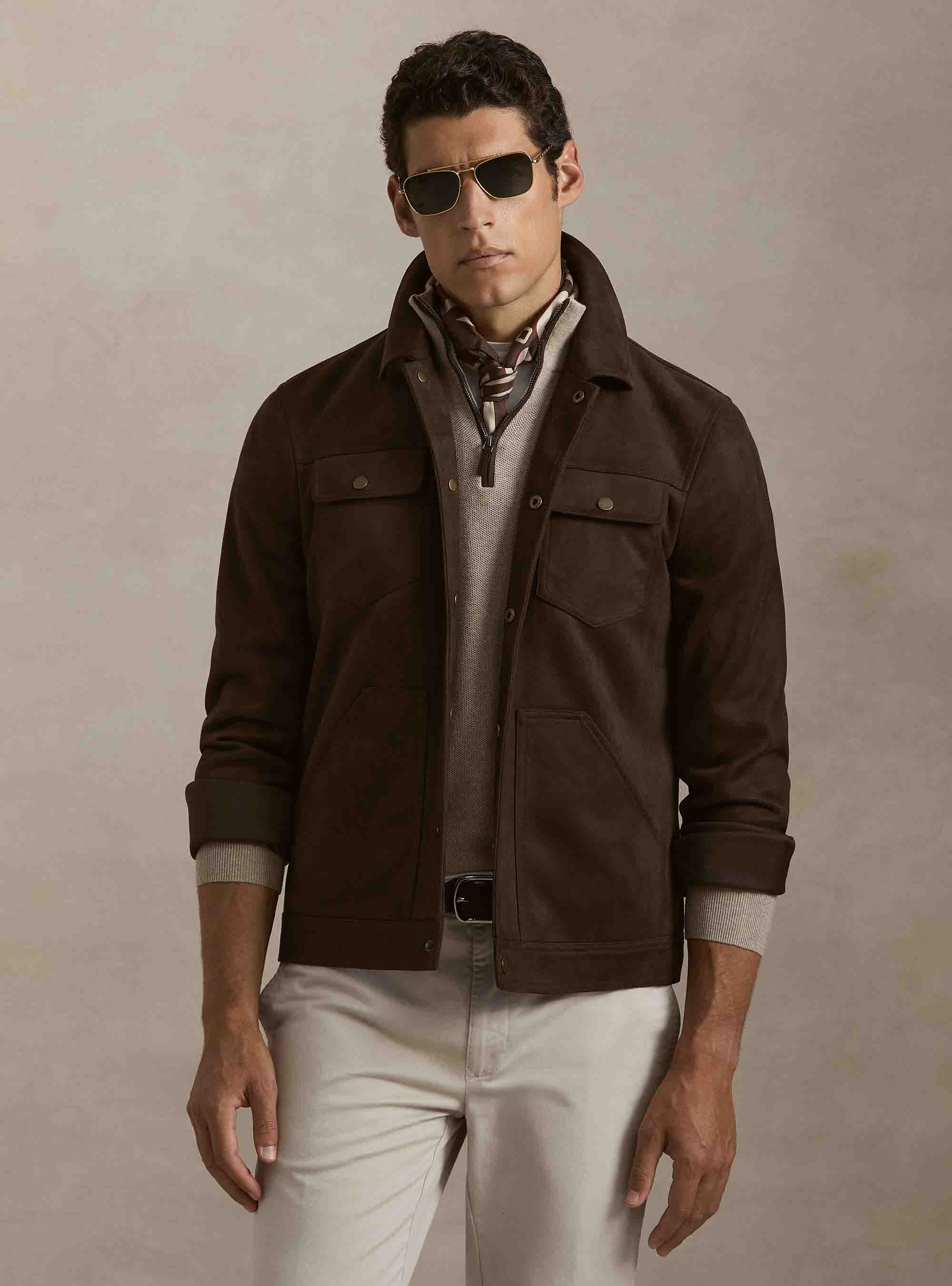Giubbino a camicia effetto suede, MARRONE 0508C