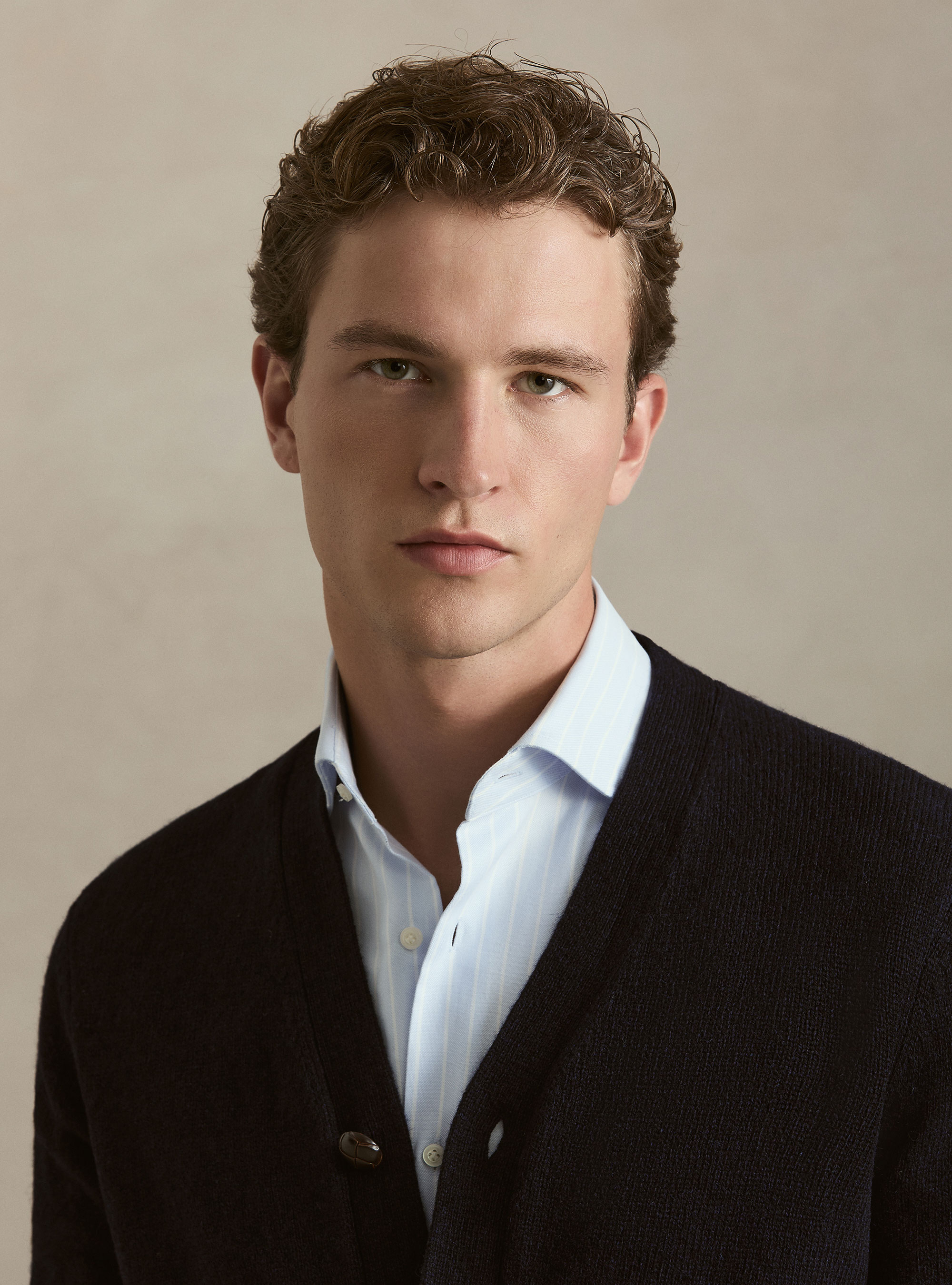 Shetland wool knitted cardigan, NAVY BLUE