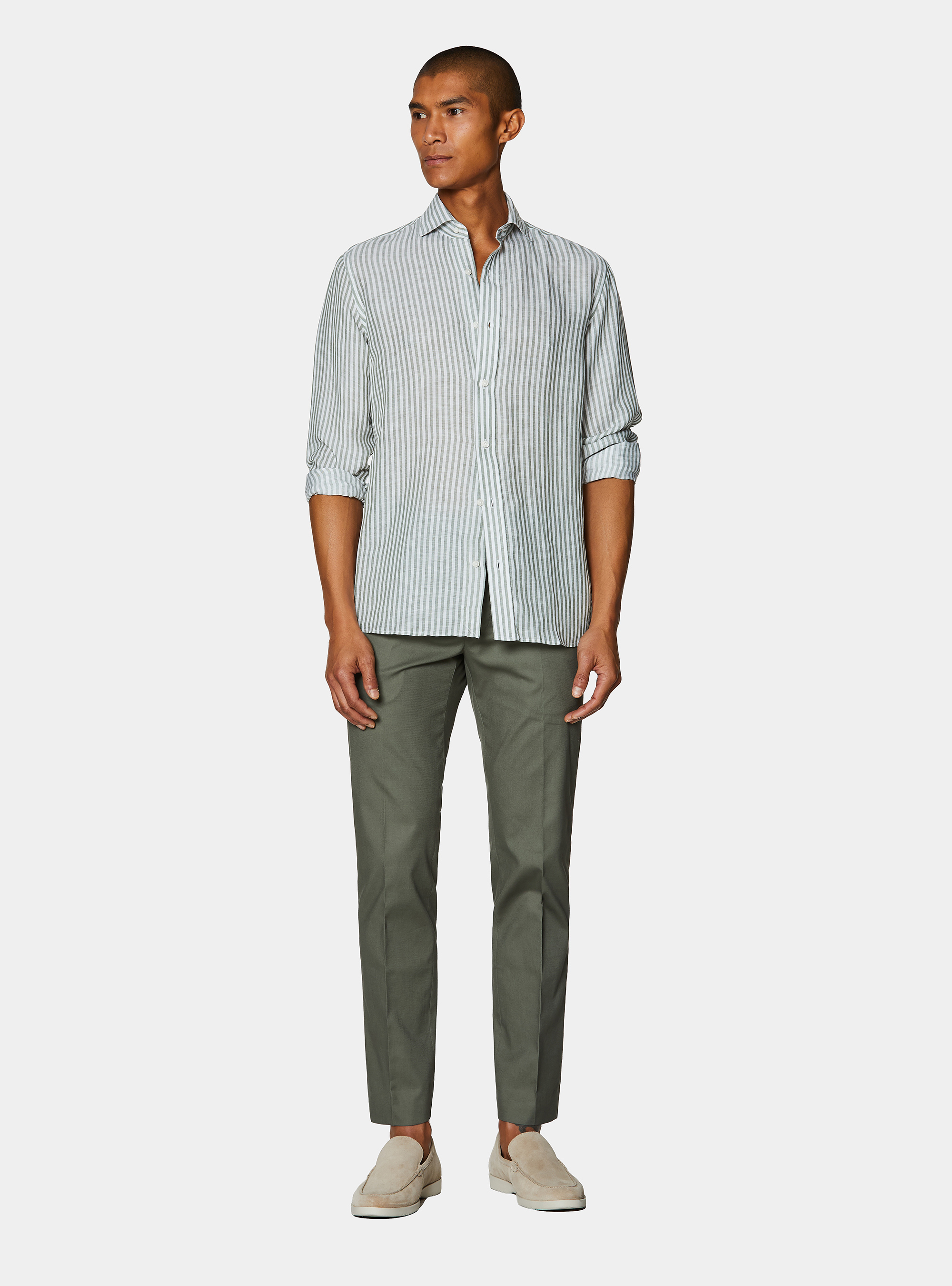 Linen blend striped shirt, GREEN