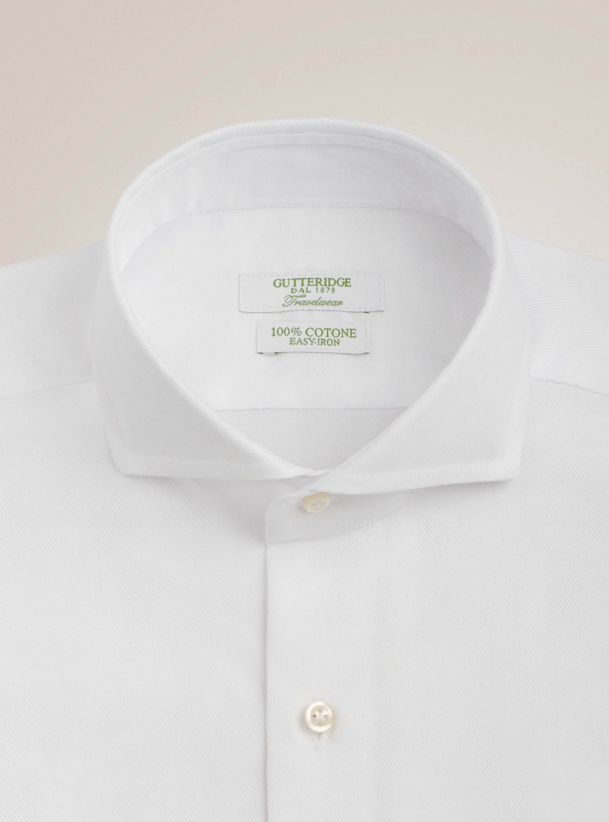Camisa travel con cuello franc&eacute;s en sarga de algod&oacute;n, BLANCO