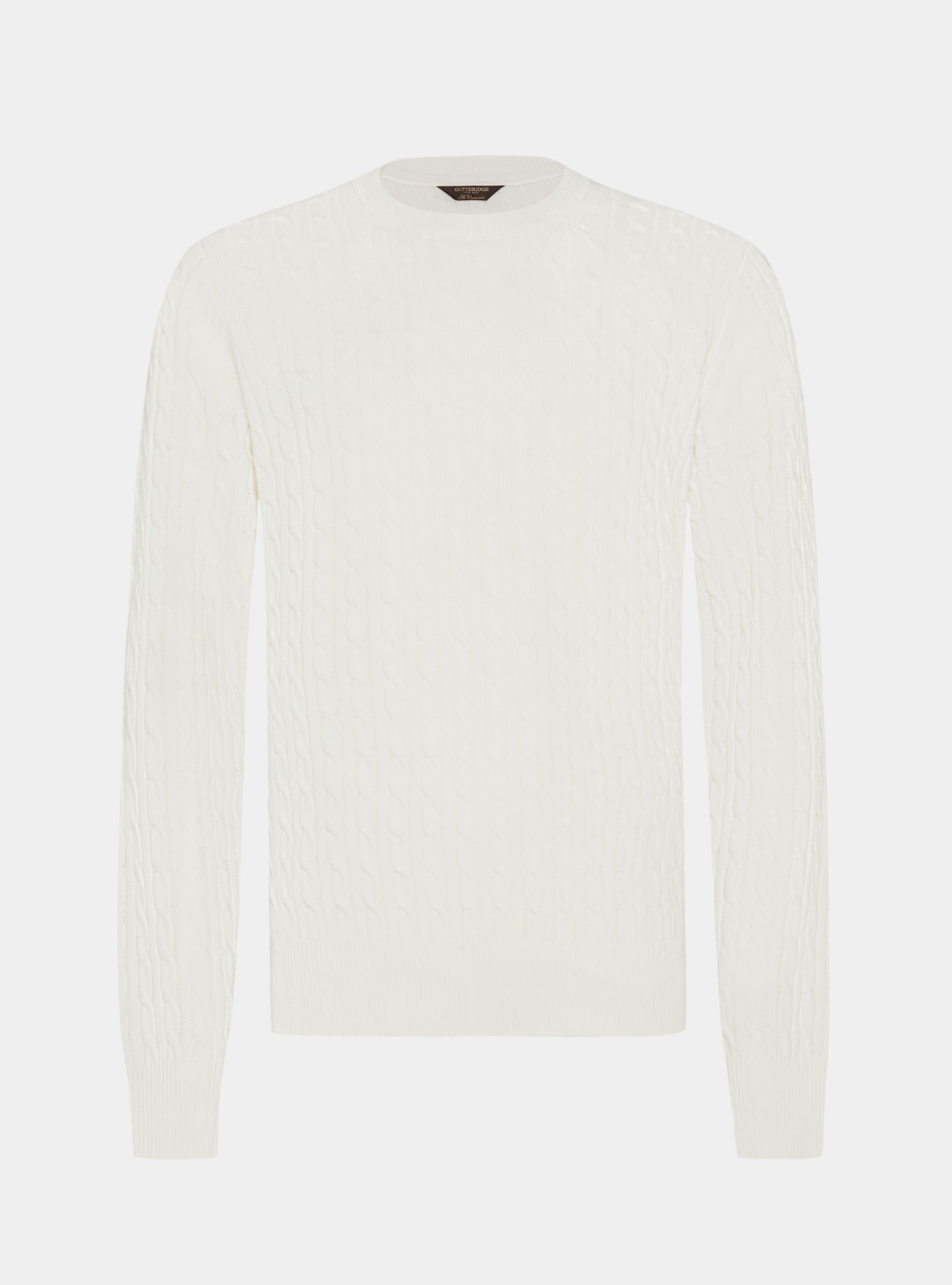 Cable-knit crewneck sweater in wool-cashmere blend, WHITE