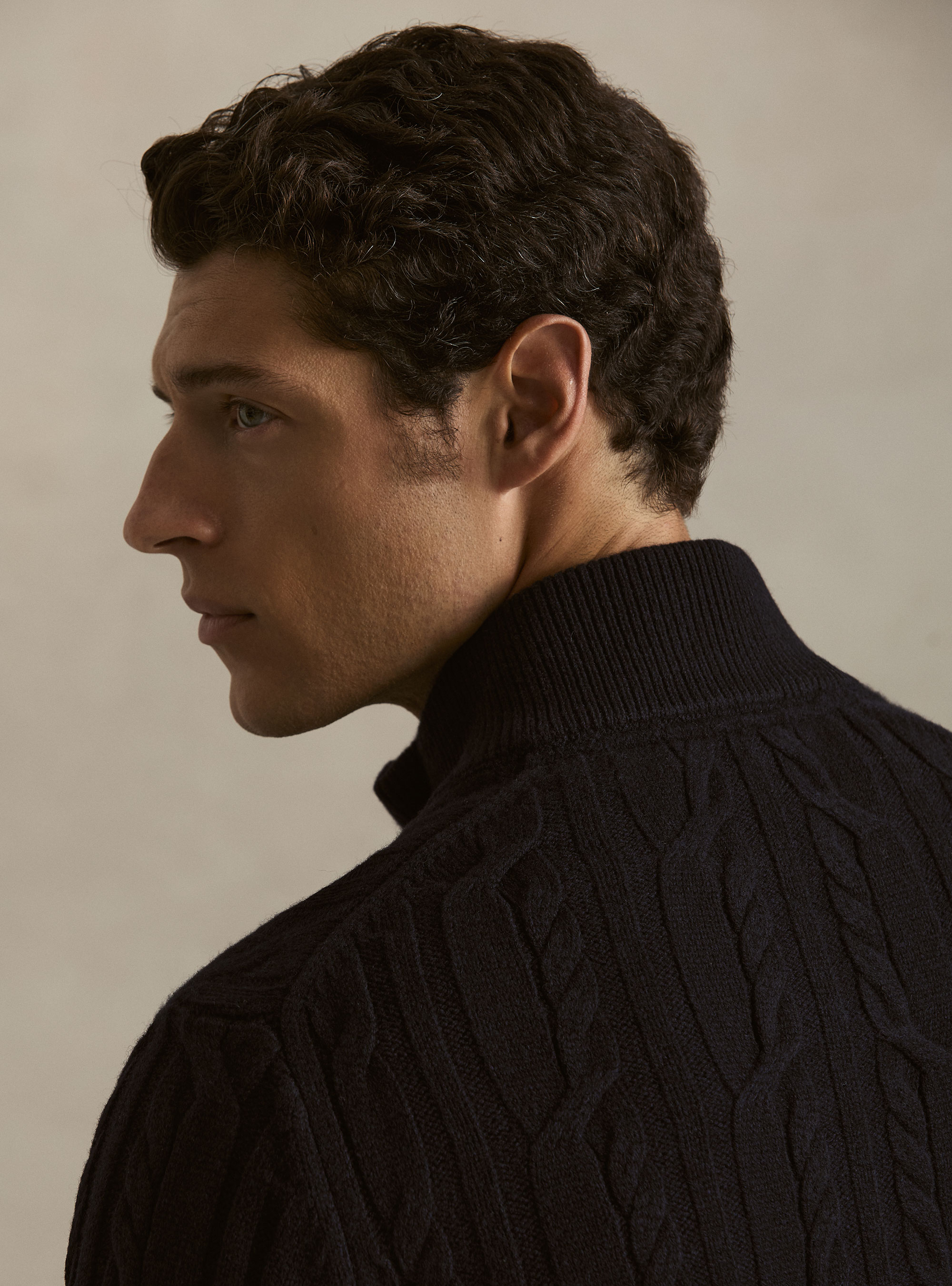 Wool and cashmere cable-knit cardigan, NAVY BLUE