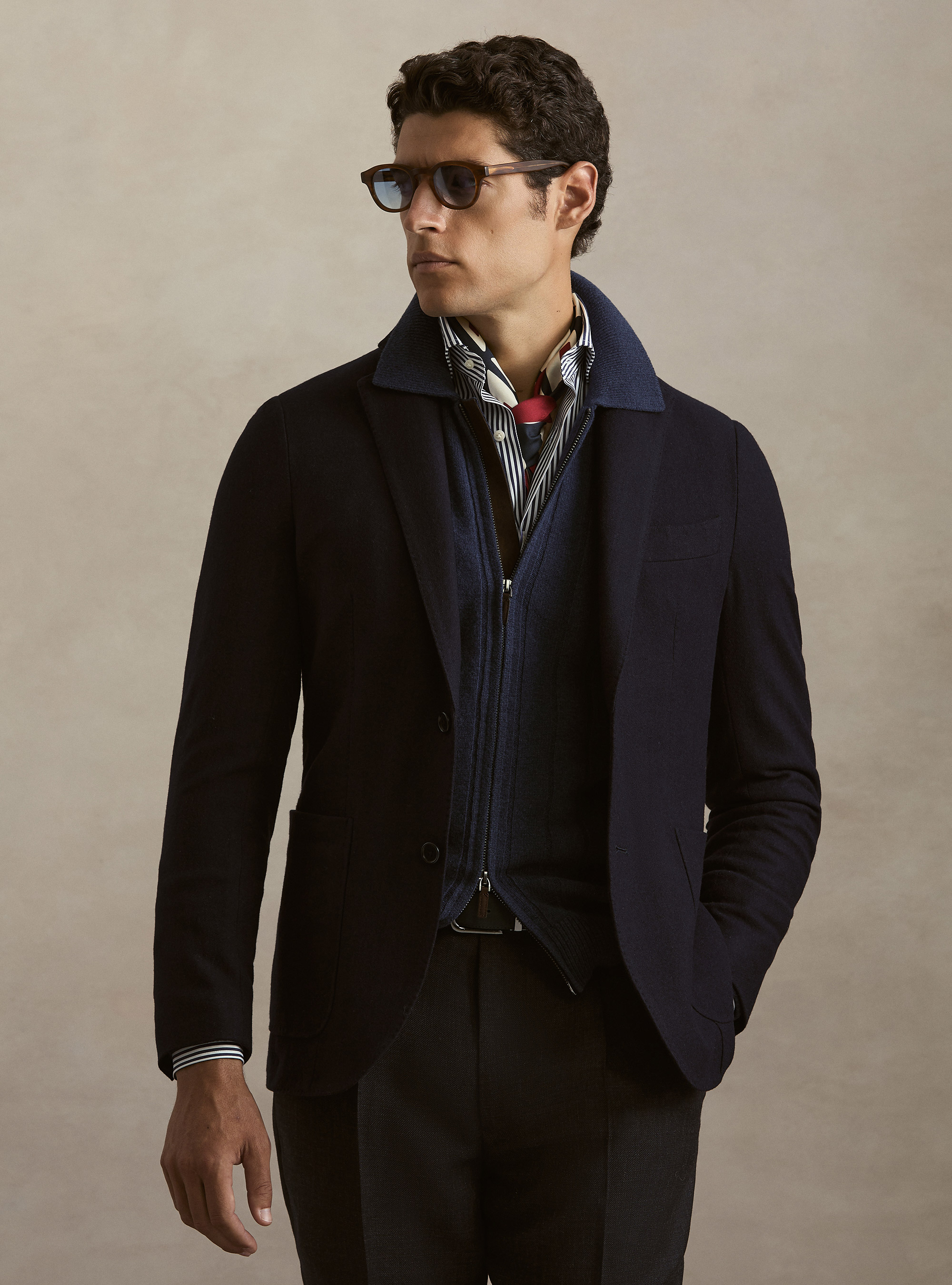 Giacca monopetto in misto lana di flanella, BLU NAVY
