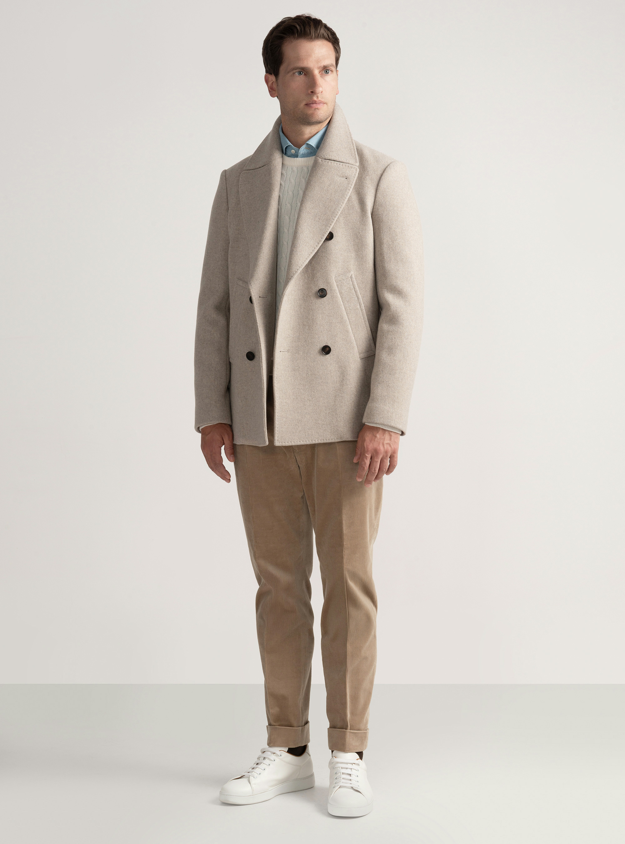 Wool-blend peacoat, ECRU