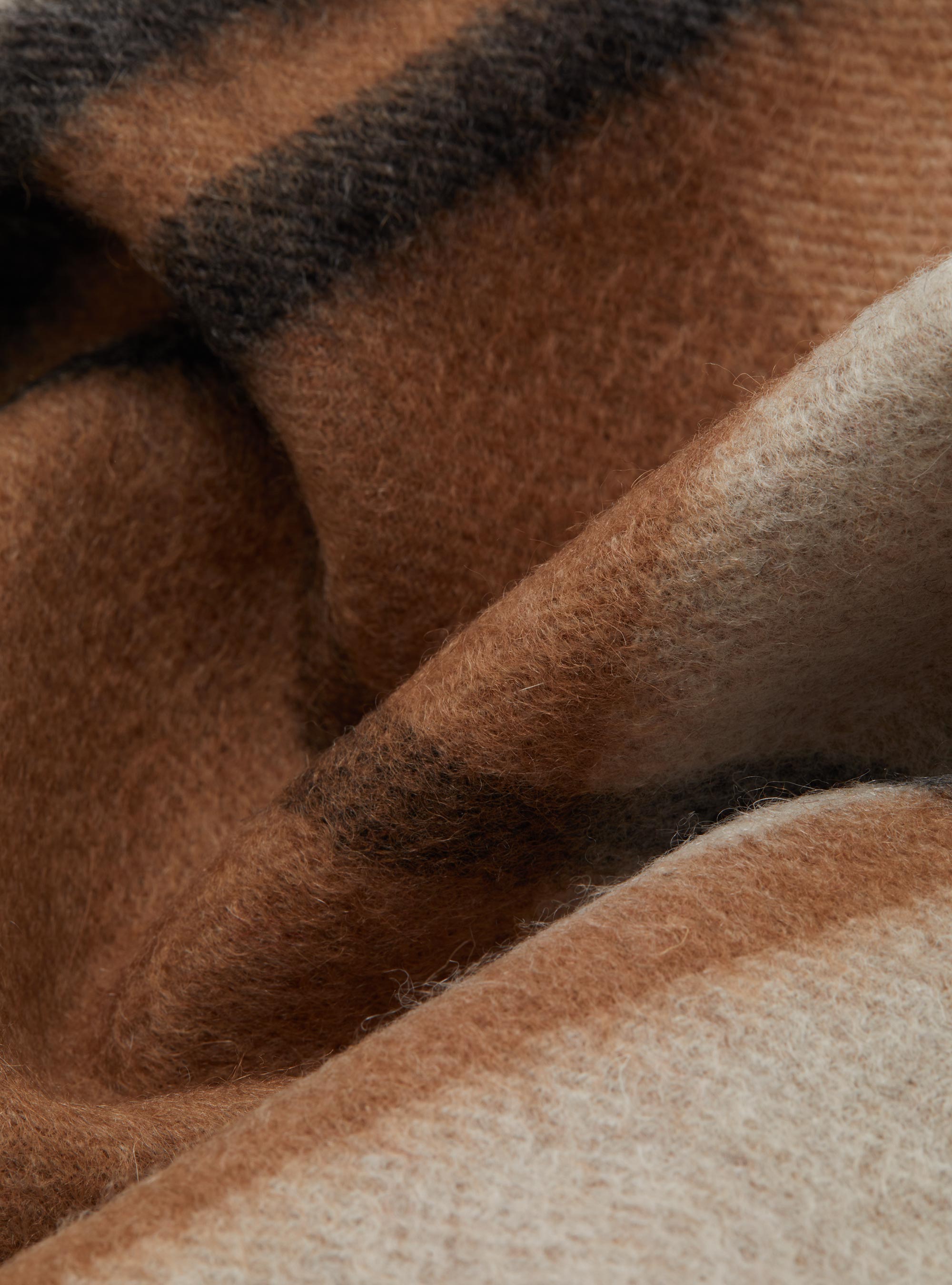 Wool and cashmere checked scarf, SAND