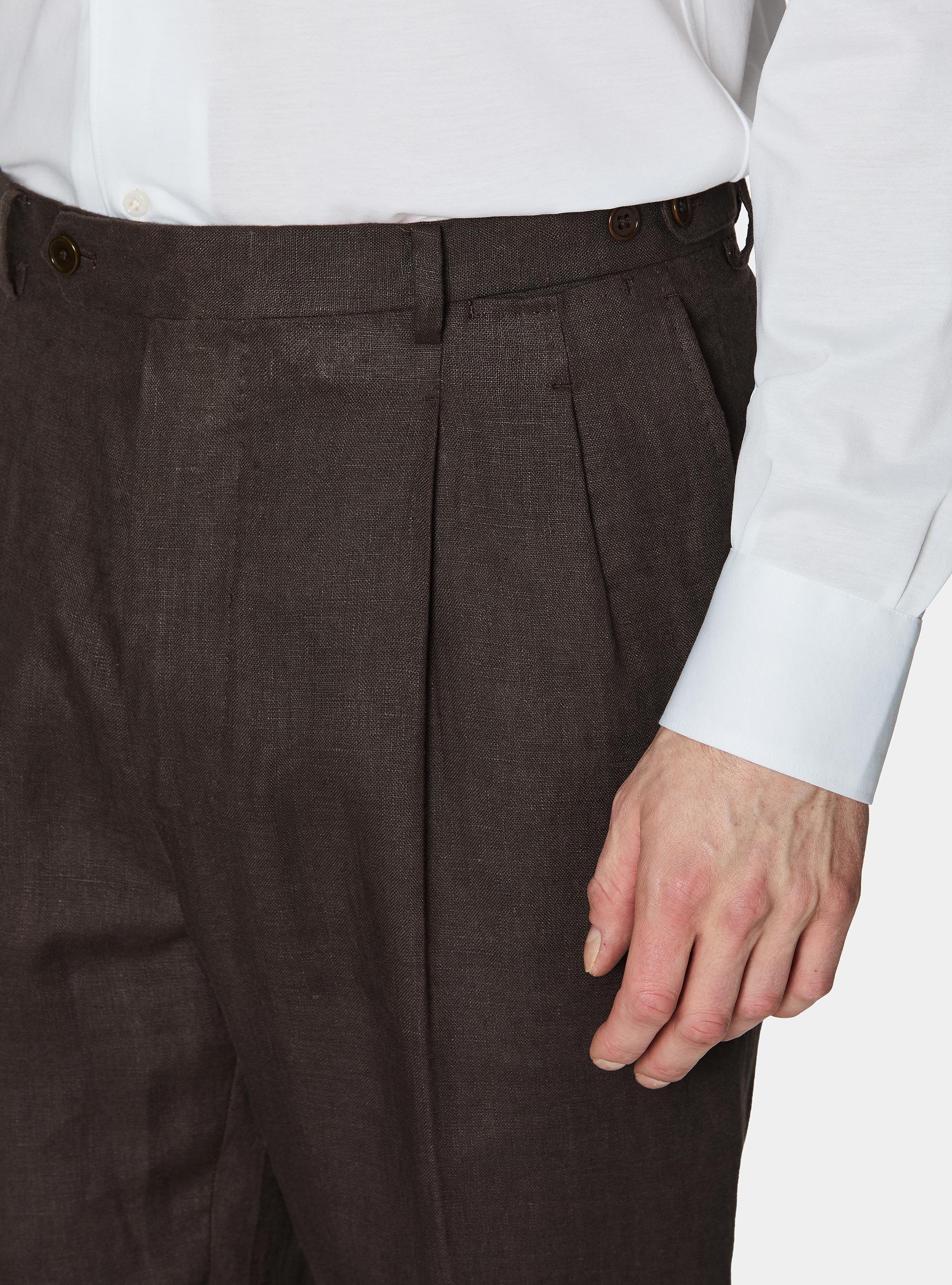 Pure linen double pleat trousers, BROWN