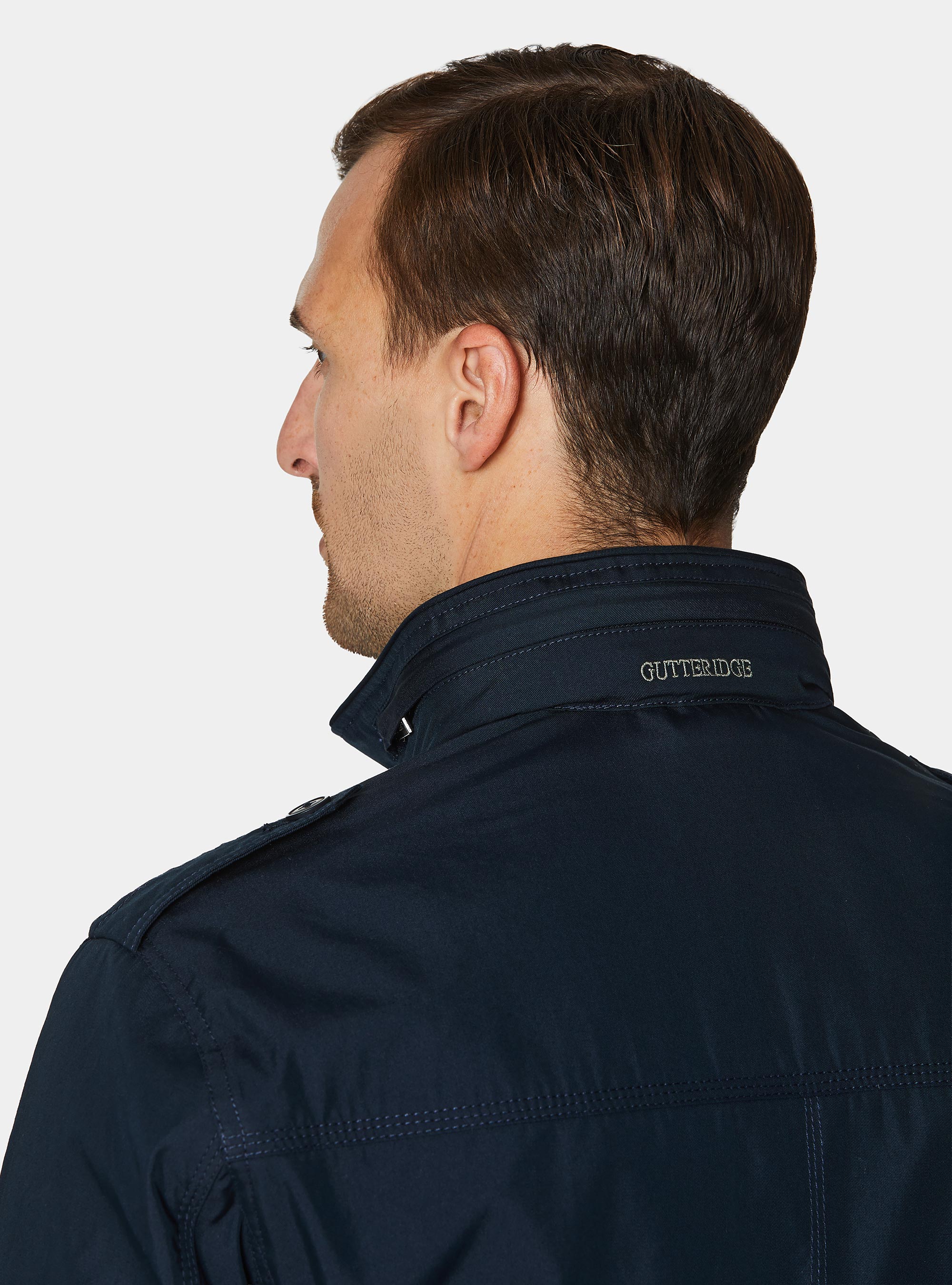 Field jacket en twill de coton m&eacute;lang&eacute;, BLEU MARINE