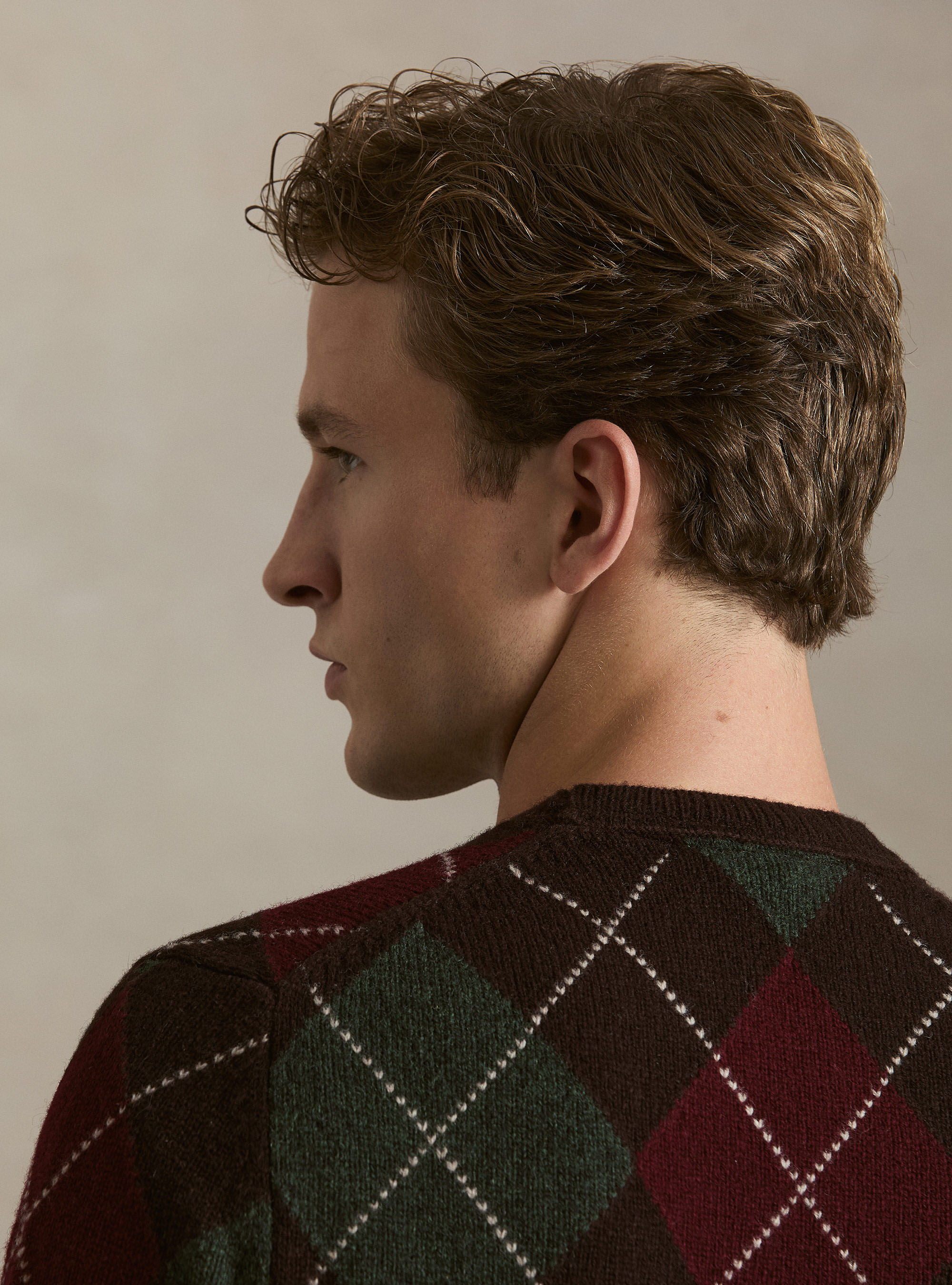Punto intarsia integral de lana de Shetland, MARRON