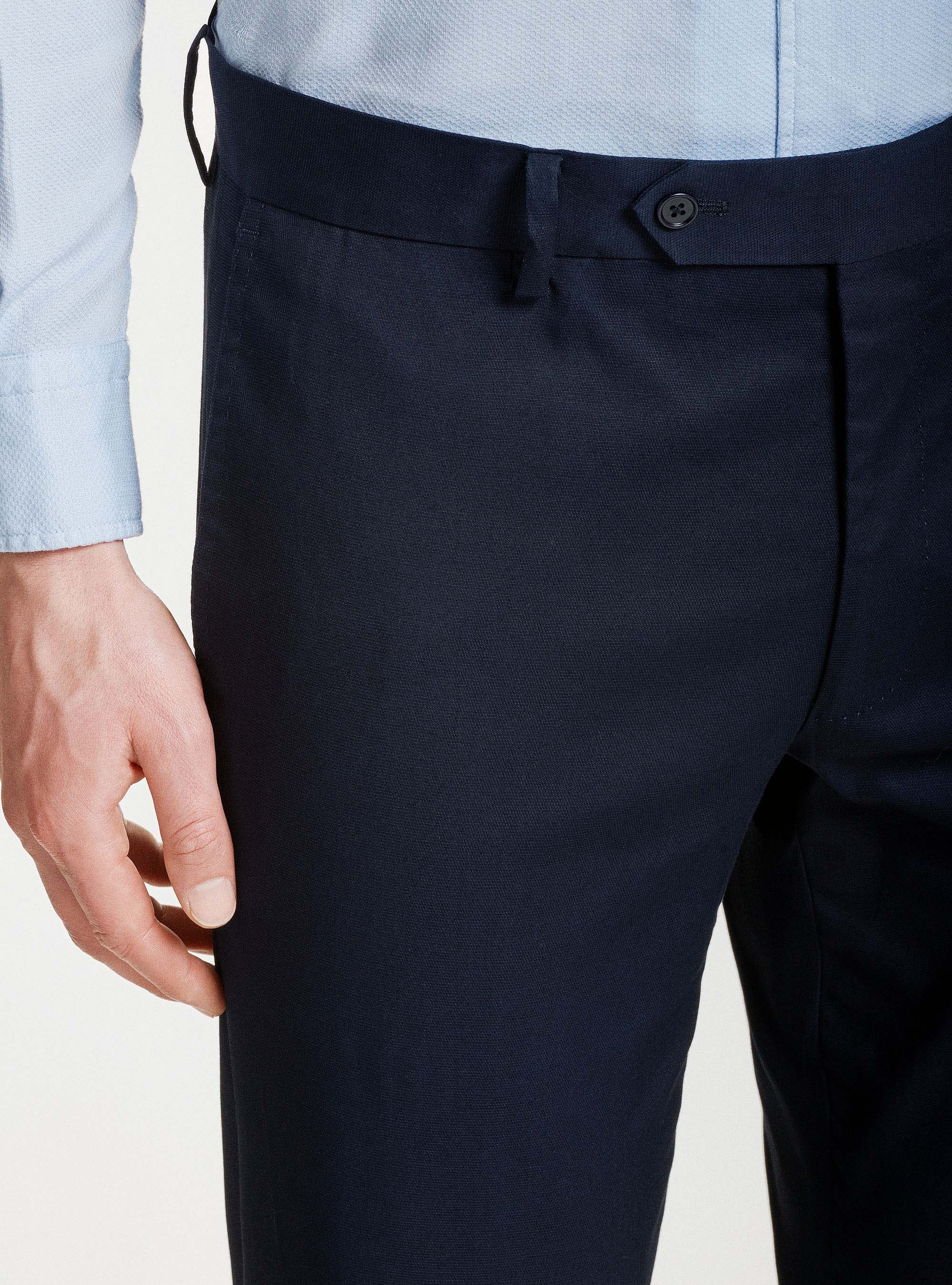 Pantalon de costume en coton blind&eacute;, BLEU MARINE