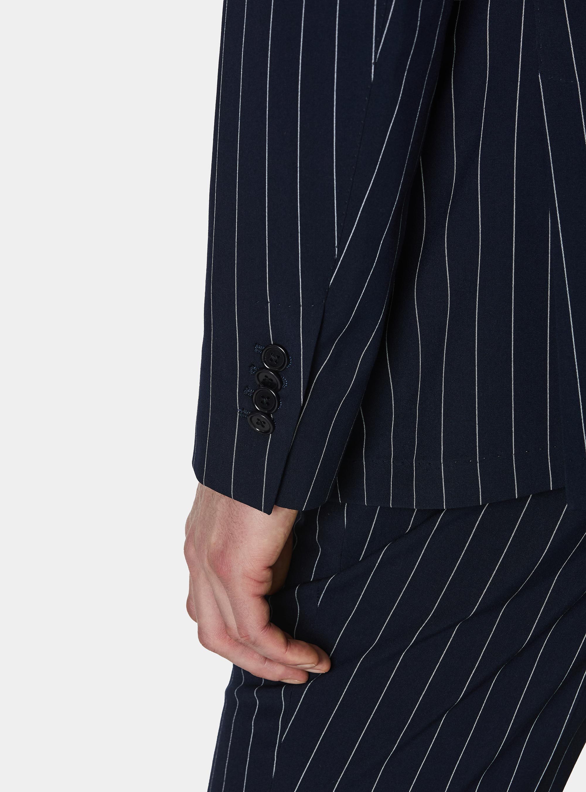 Single-breasted pinstriped suit blazer, NAVY BLUE