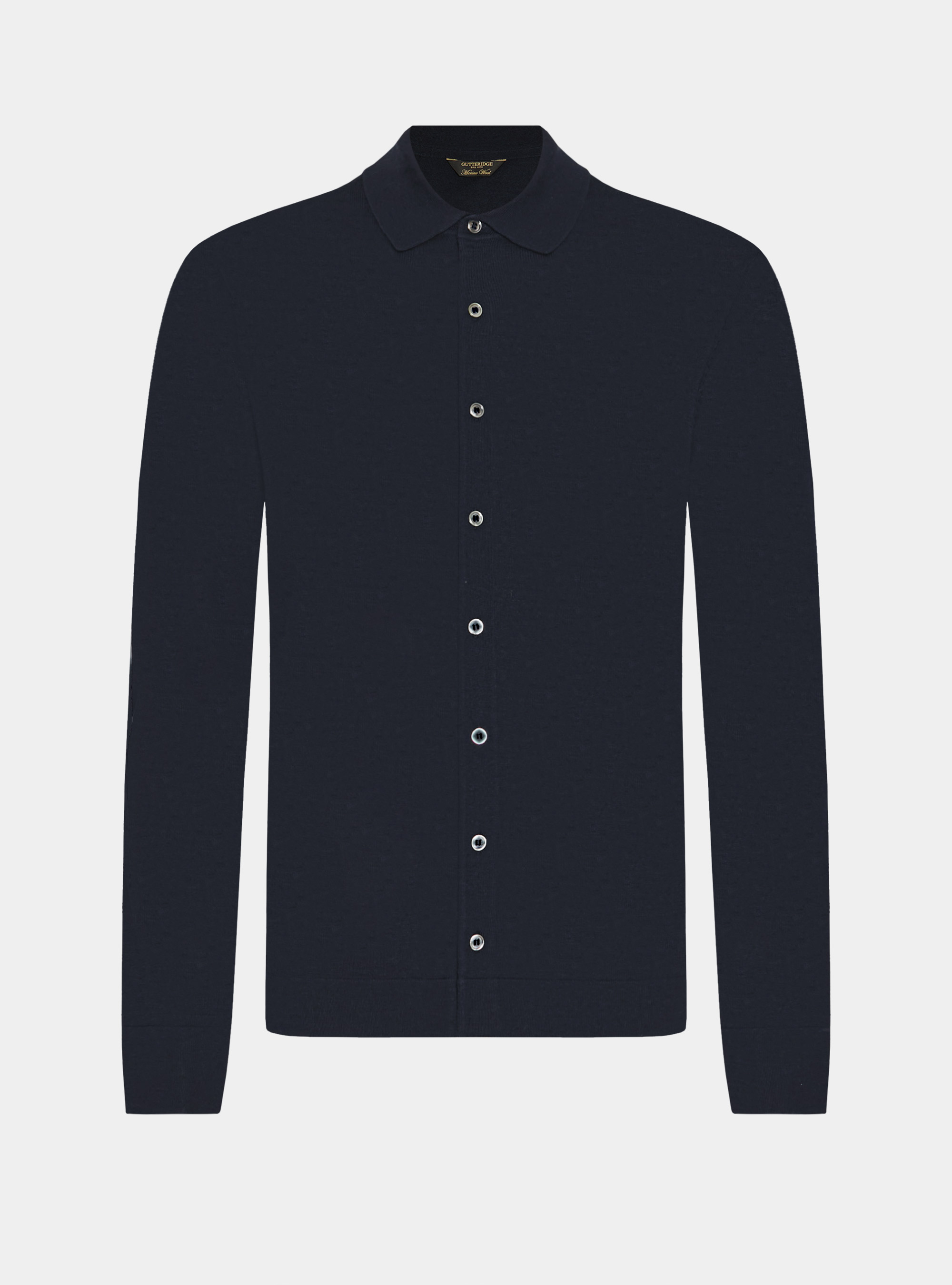 Extra-fine merino wool knit polo shirt, NAVY BLUE