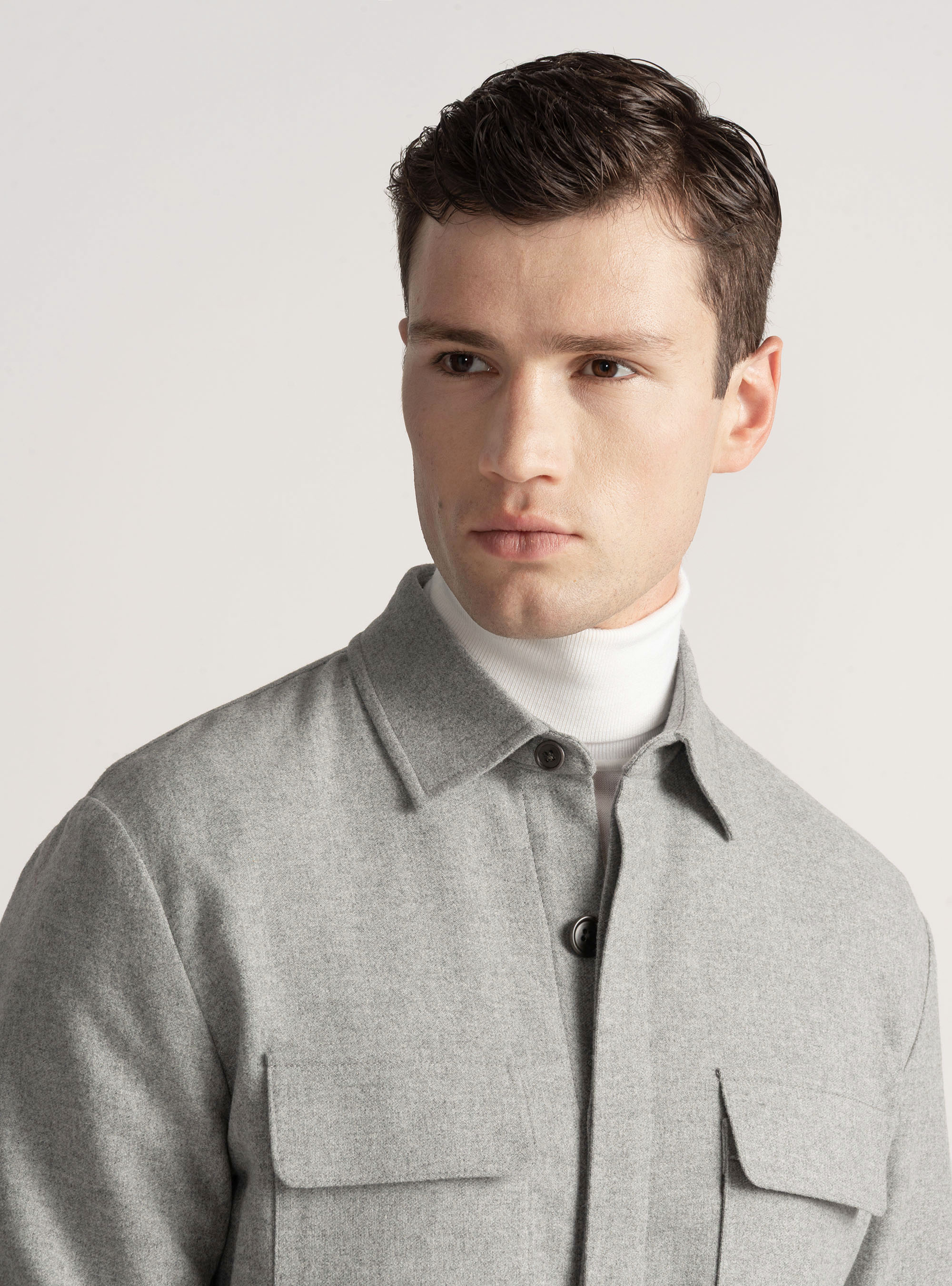 Lightweight shirt jacket in wool blend, GREY
