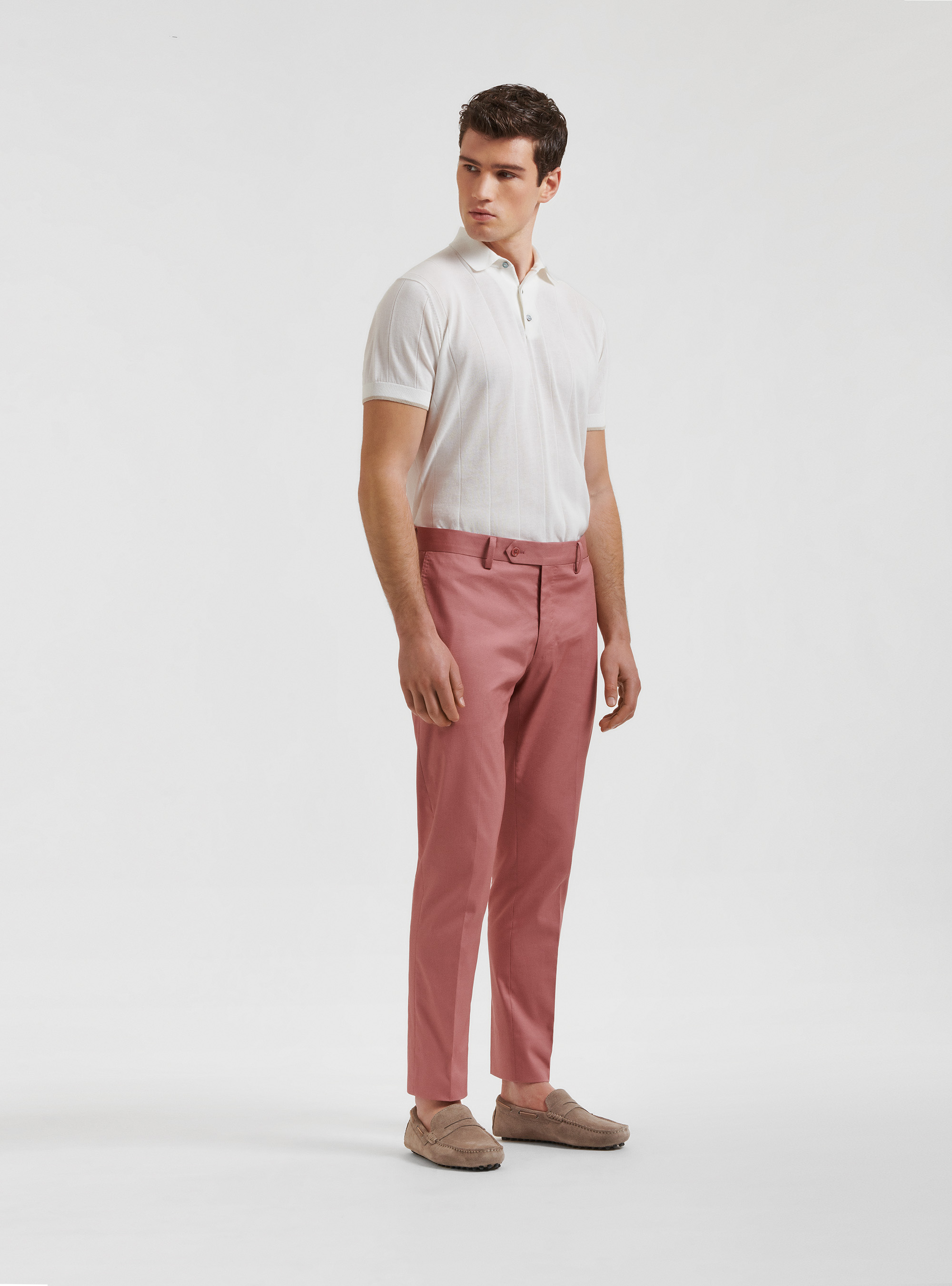 Pantaloni per abito in cotone armaturato, 0441C ROSA SCURO