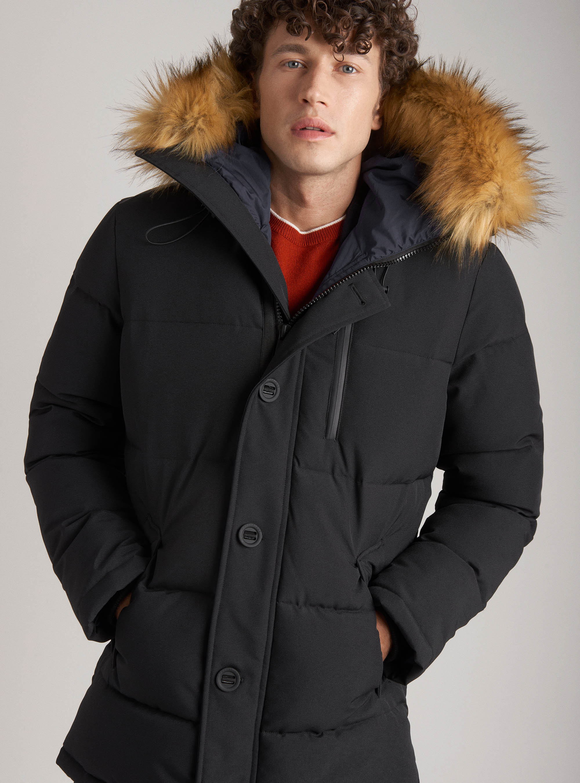 Quilted padded jacket with hood, NAVY BLUE